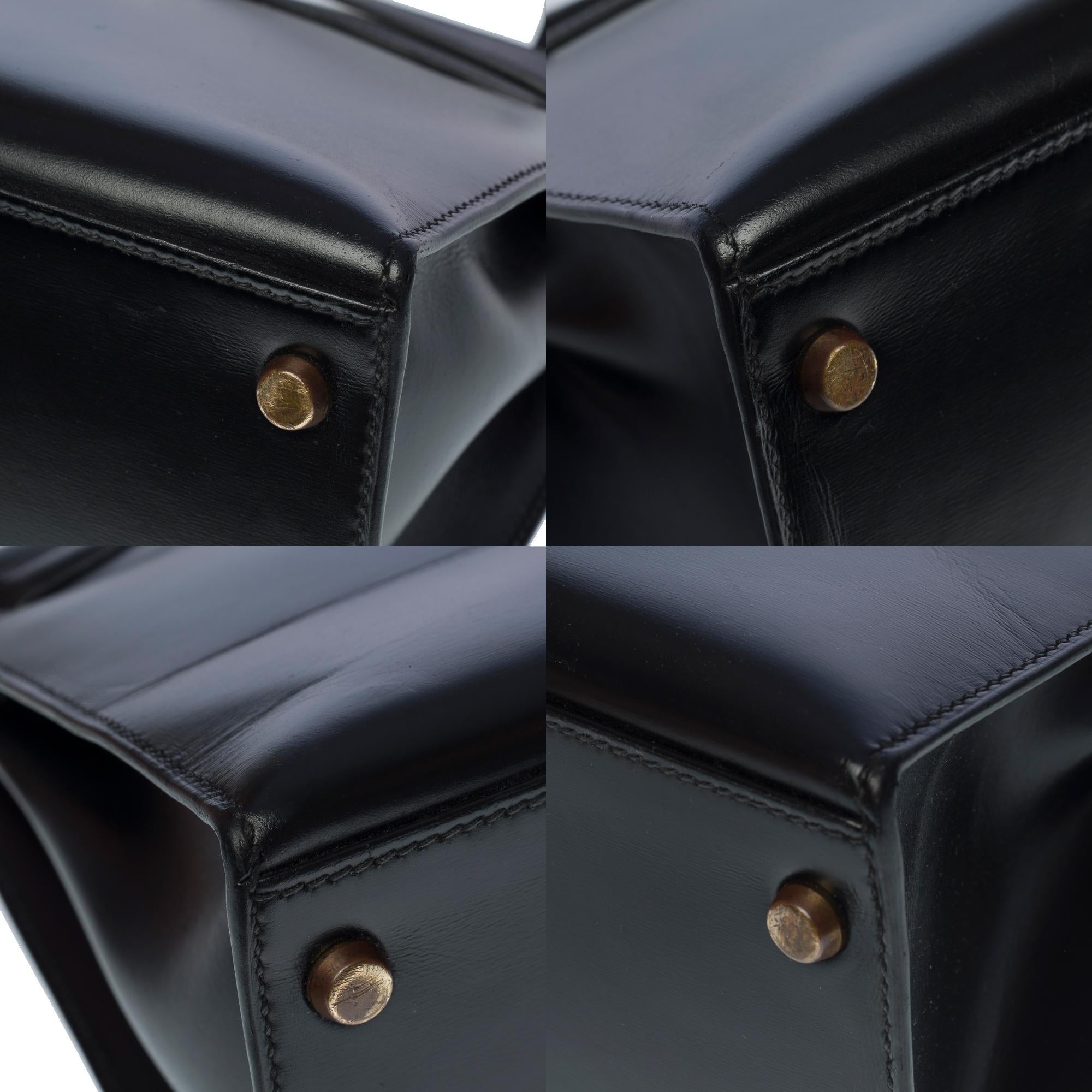 Gorgeous Hermes Kelly 28 sellier handbag strap in black box calf leather, GHW 3