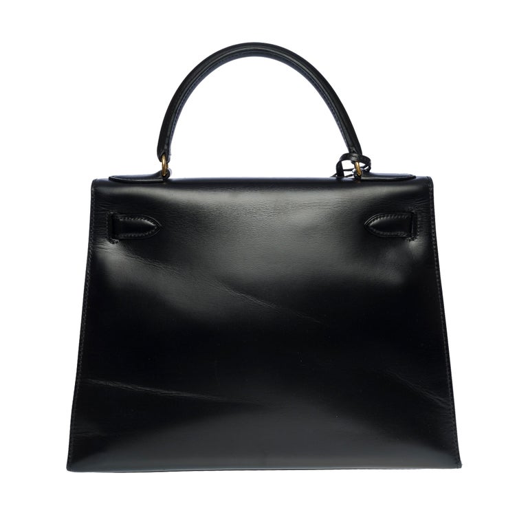 Gorgeous Hermes Kelly 28 sellier handbag strap in black box calf ...