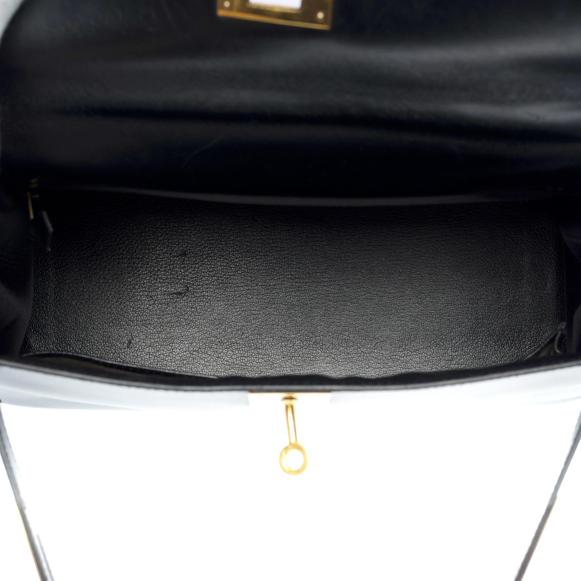 Women's Gorgeous Hermes Kelly 28 sellier handbag strap in black box calf leather, GHW