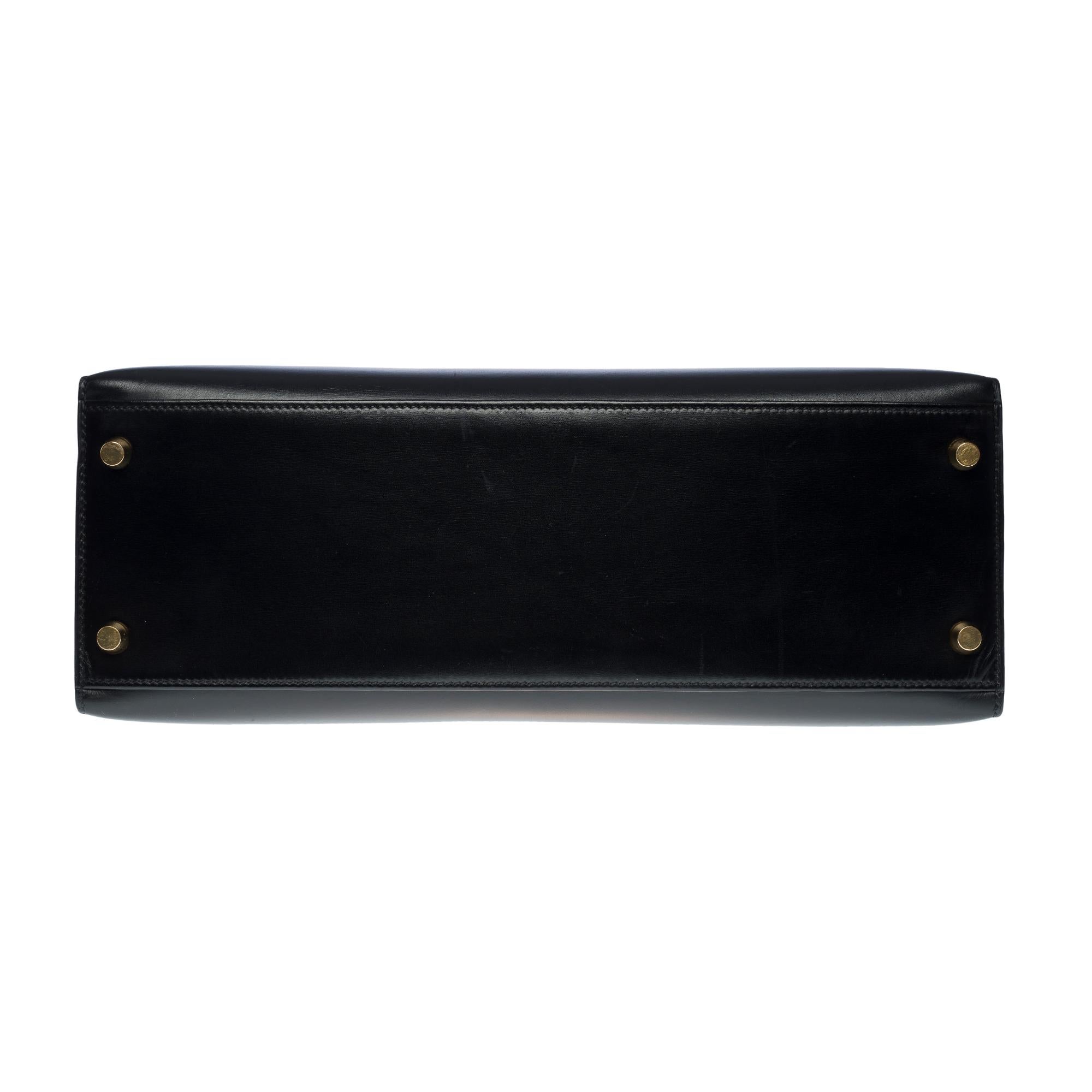 Gorgeous Hermès Kelly 32 sellier handbag strap in black box calf leather, GHW 5