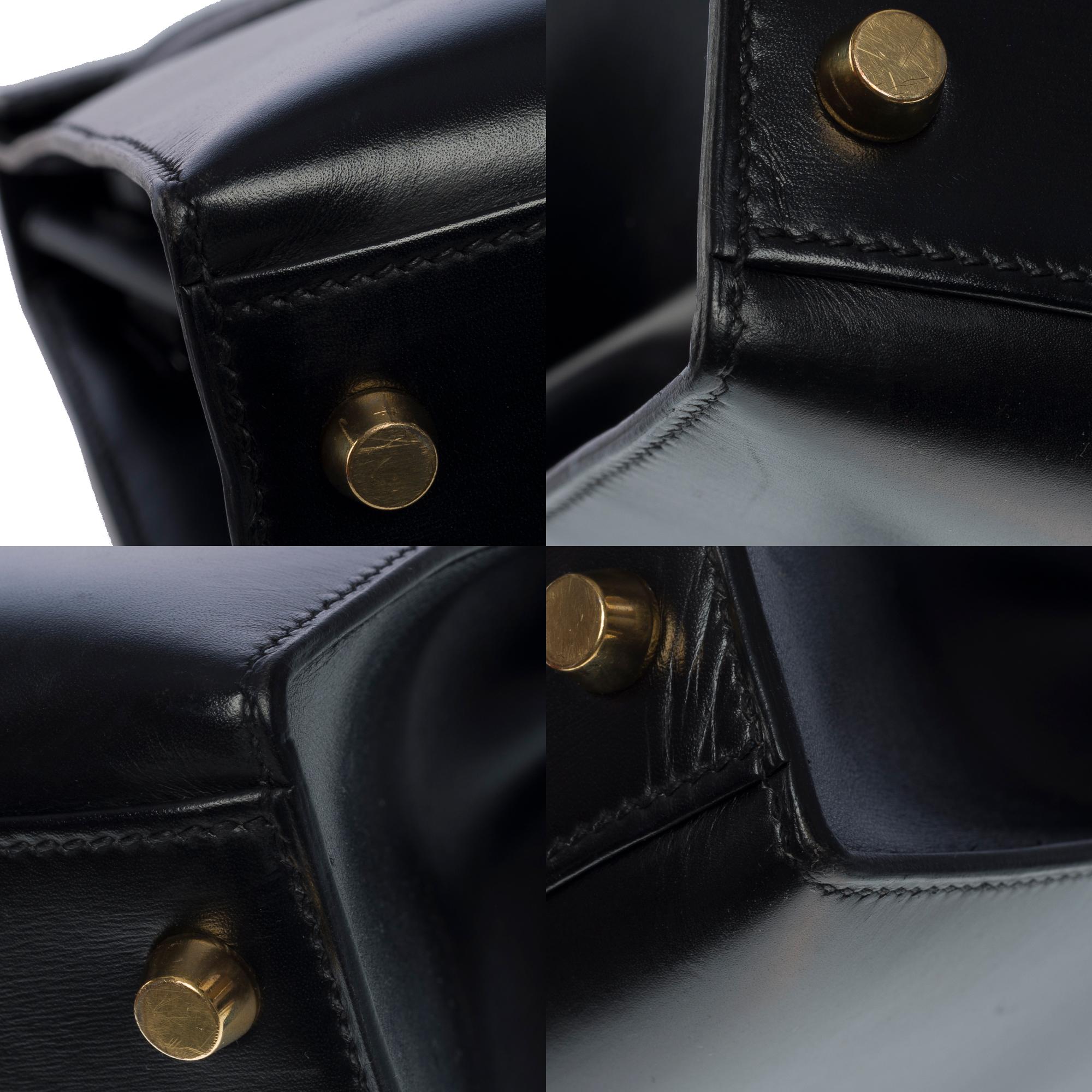 Gorgeous Hermès Kelly 32 sellier handbag strap in black box calf leather, GHW For Sale 6