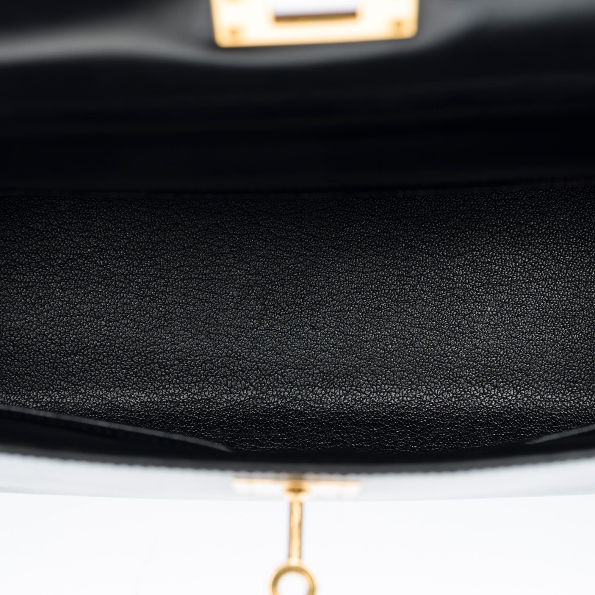 Gorgeous Hermès Kelly 32 sellier handbag strap in black box calf leather, GHW For Sale 3
