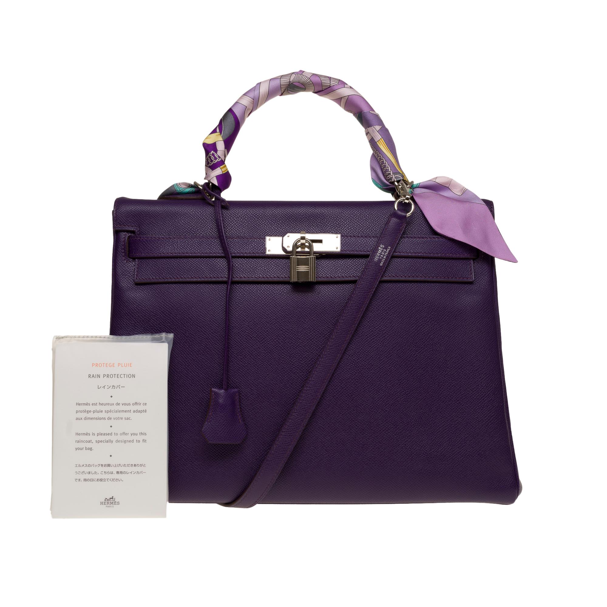 Gorgeous Hermès Kelly 35 retourne handbag strap in Anemone Epsom leather, SHW 5