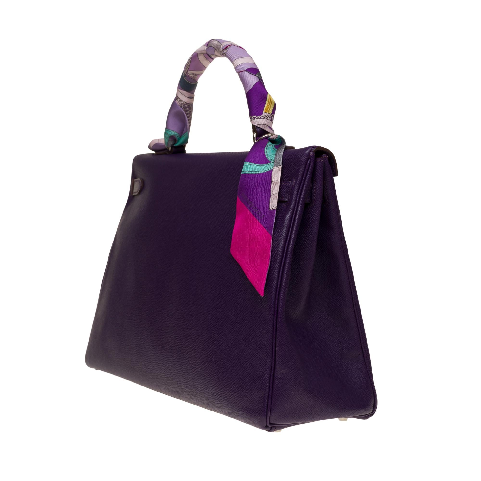 Black Gorgeous Hermès Kelly 35 retourne handbag strap in Anemone Epsom leather, SHW