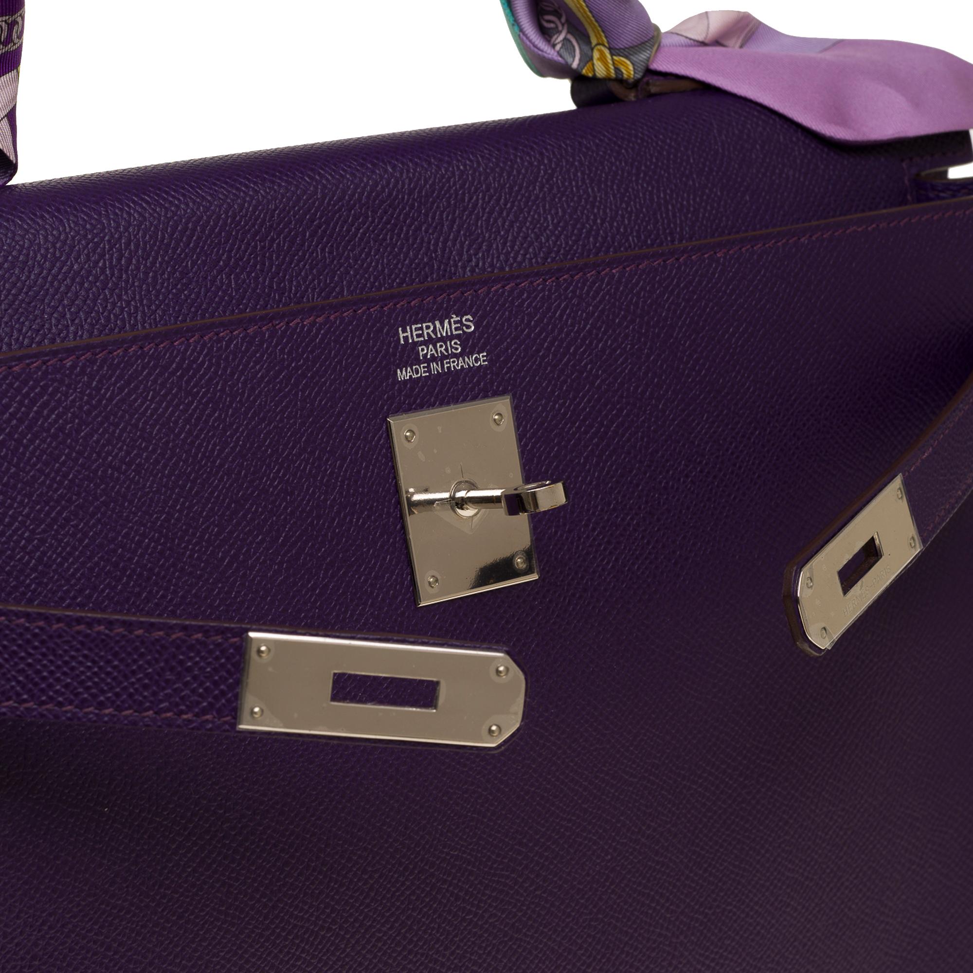 Gorgeous Hermès Kelly 35 retourne handbag strap in Anemone Epsom leather, SHW In Excellent Condition In Paris, IDF