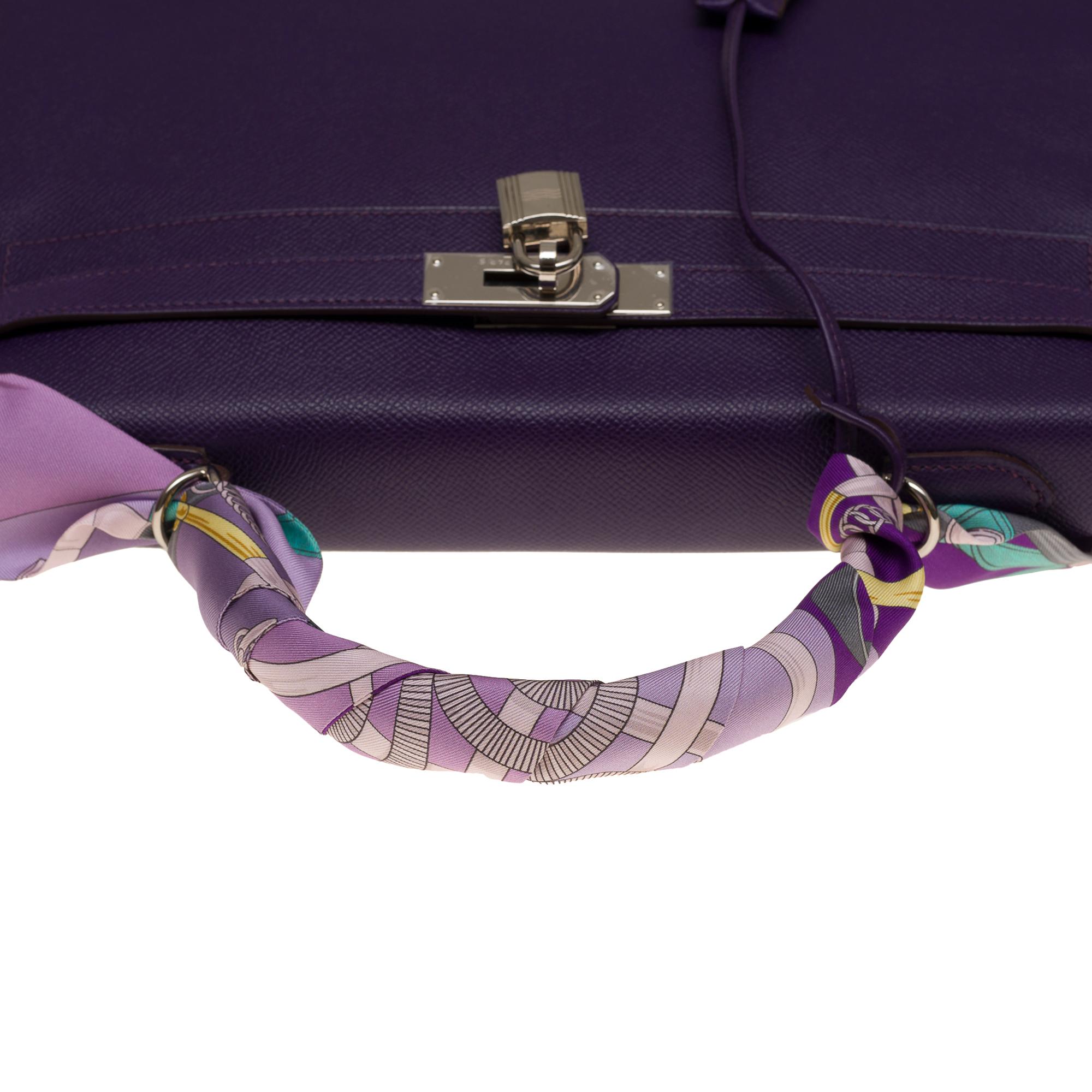 Gorgeous Hermès Kelly 35 retourne handbag strap in Anemone Epsom leather, SHW 2