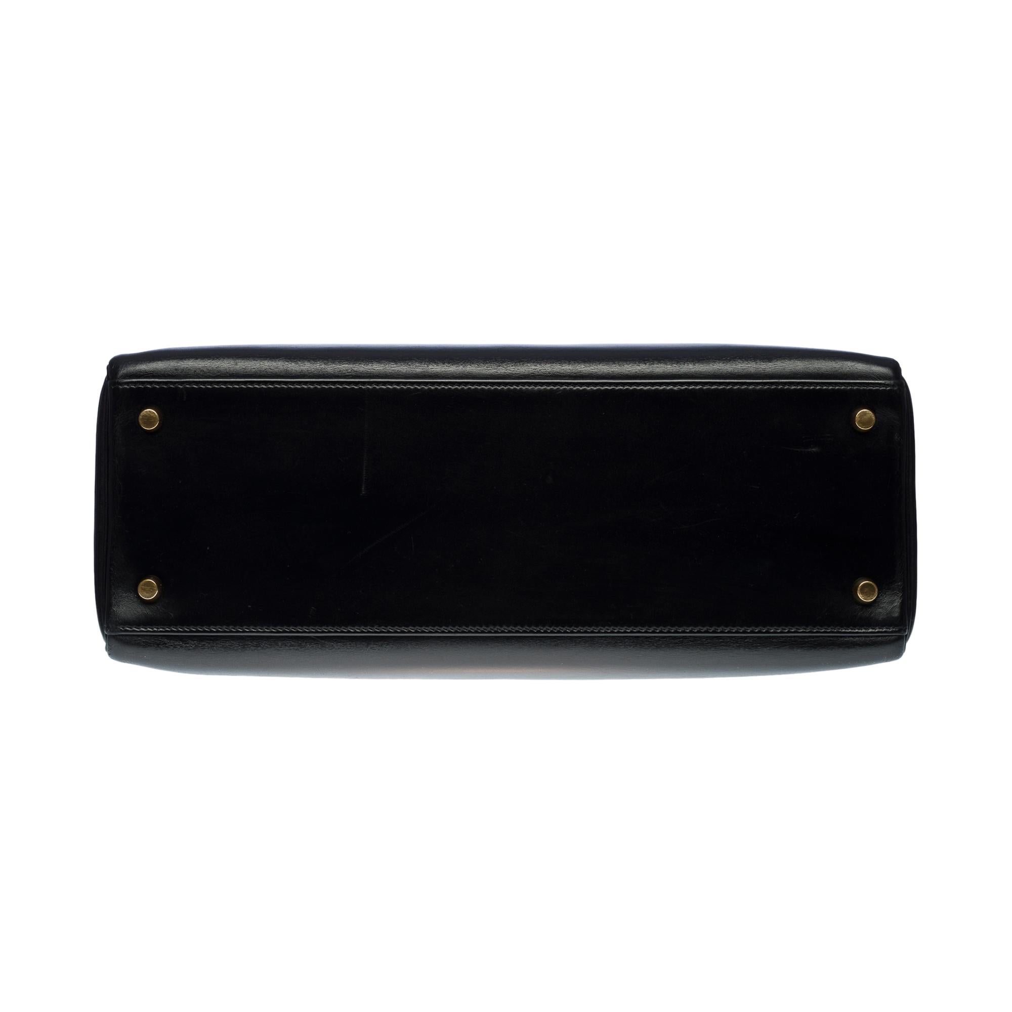 Gorgeous Hermès Kelly 35 retourne handbag strap in black calfskin leather, GHW 4