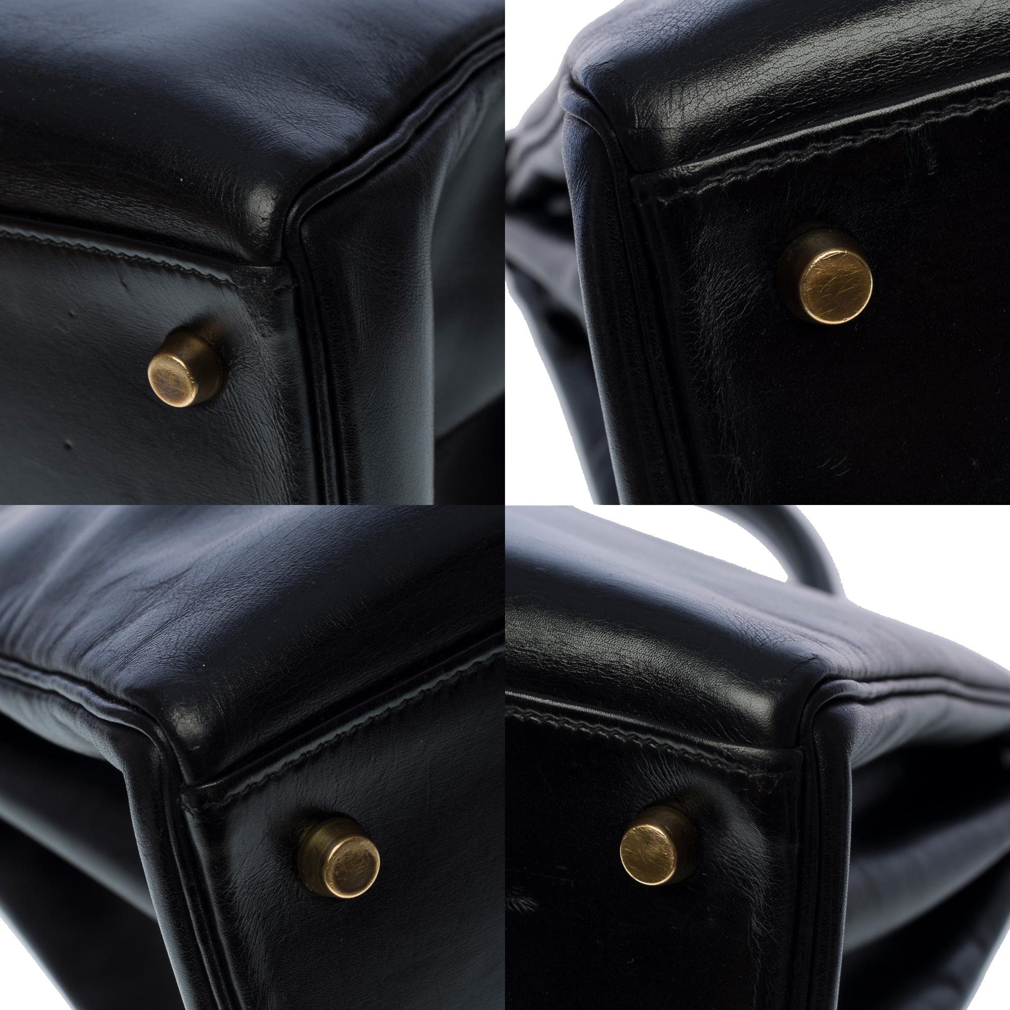 Gorgeous Hermès Kelly 35 retourne handbag strap in black calfskin leather, GHW 5