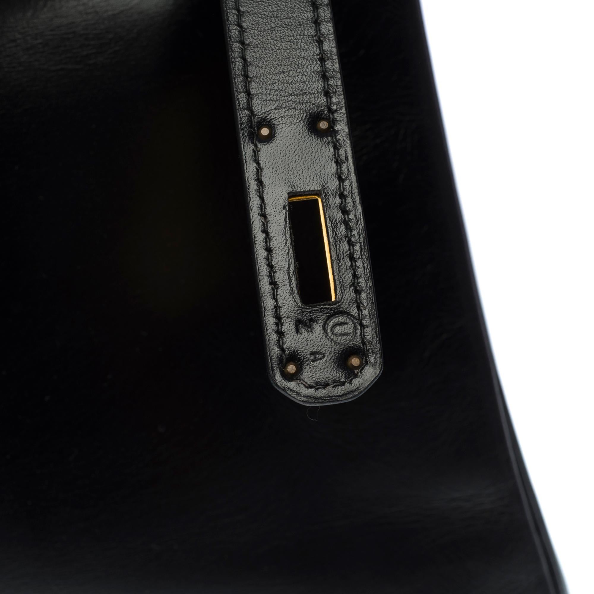 Gorgeous Hermès Kelly 35 retourne handbag strap in black calfskin leather, GHW 1