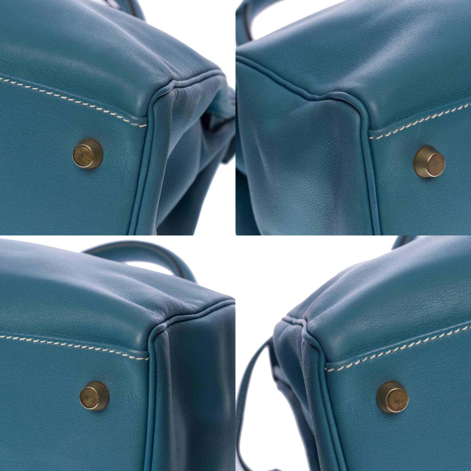 Gorgeous Hermès Kelly 35 retourné handbag strap in blue jeans Swift leather, GHW 2