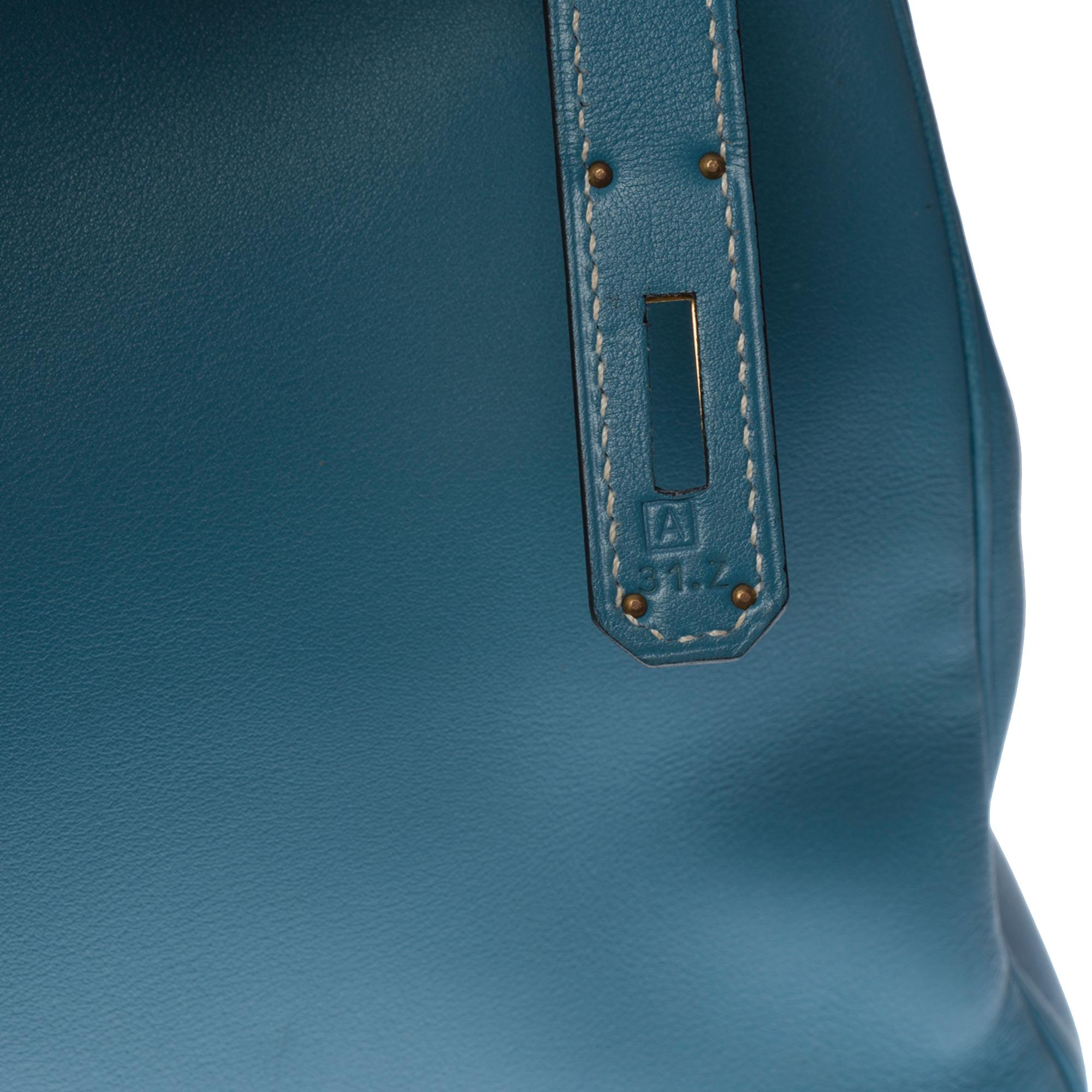 Blue Gorgeous Hermès Kelly 35 retourné handbag strap in blue jeans Swift leather, GHW