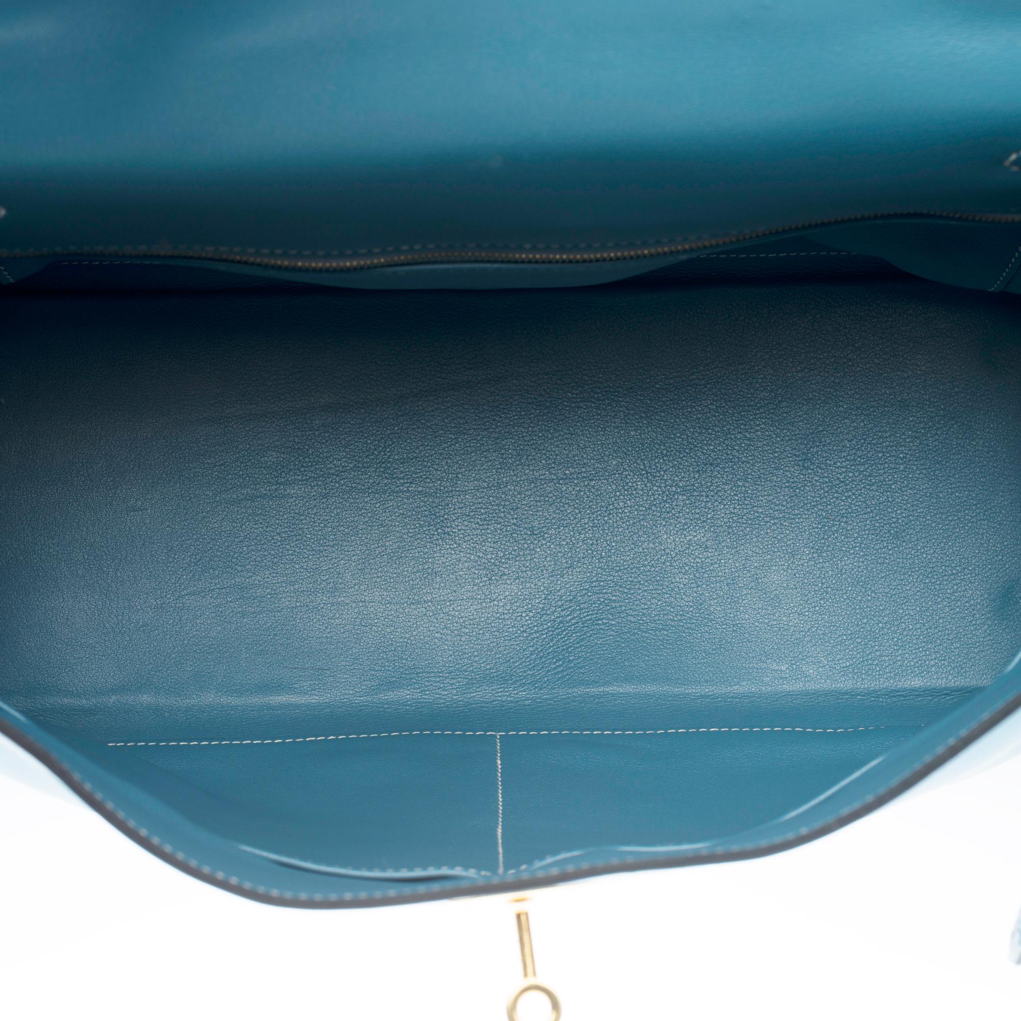 Gorgeous Hermès Kelly 35 retourné handbag strap in blue jeans Swift leather, GHW In Good Condition In Paris, IDF