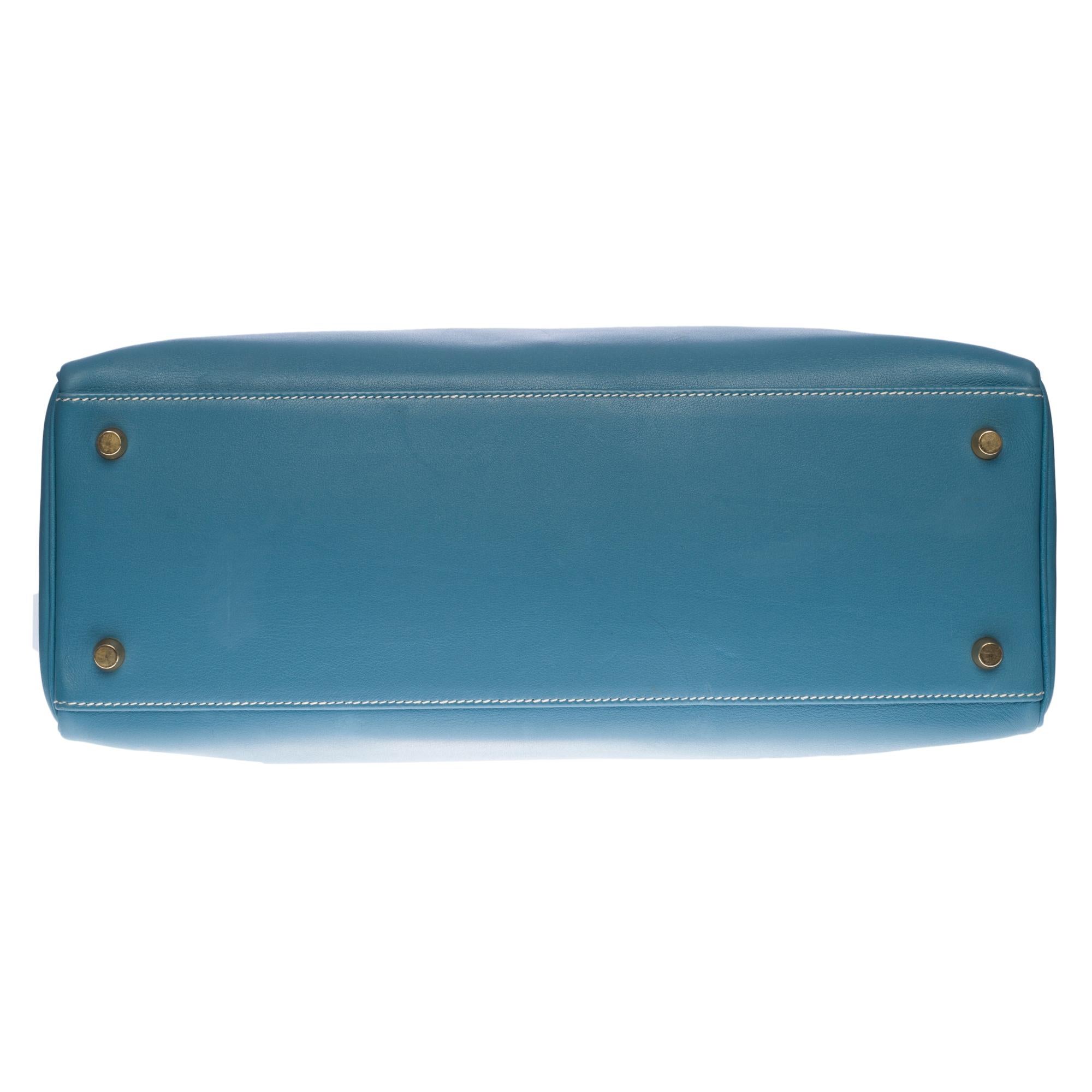 Gorgeous Hermès Kelly 35 retourné handbag strap in blue jeans Swift leather, GHW 1