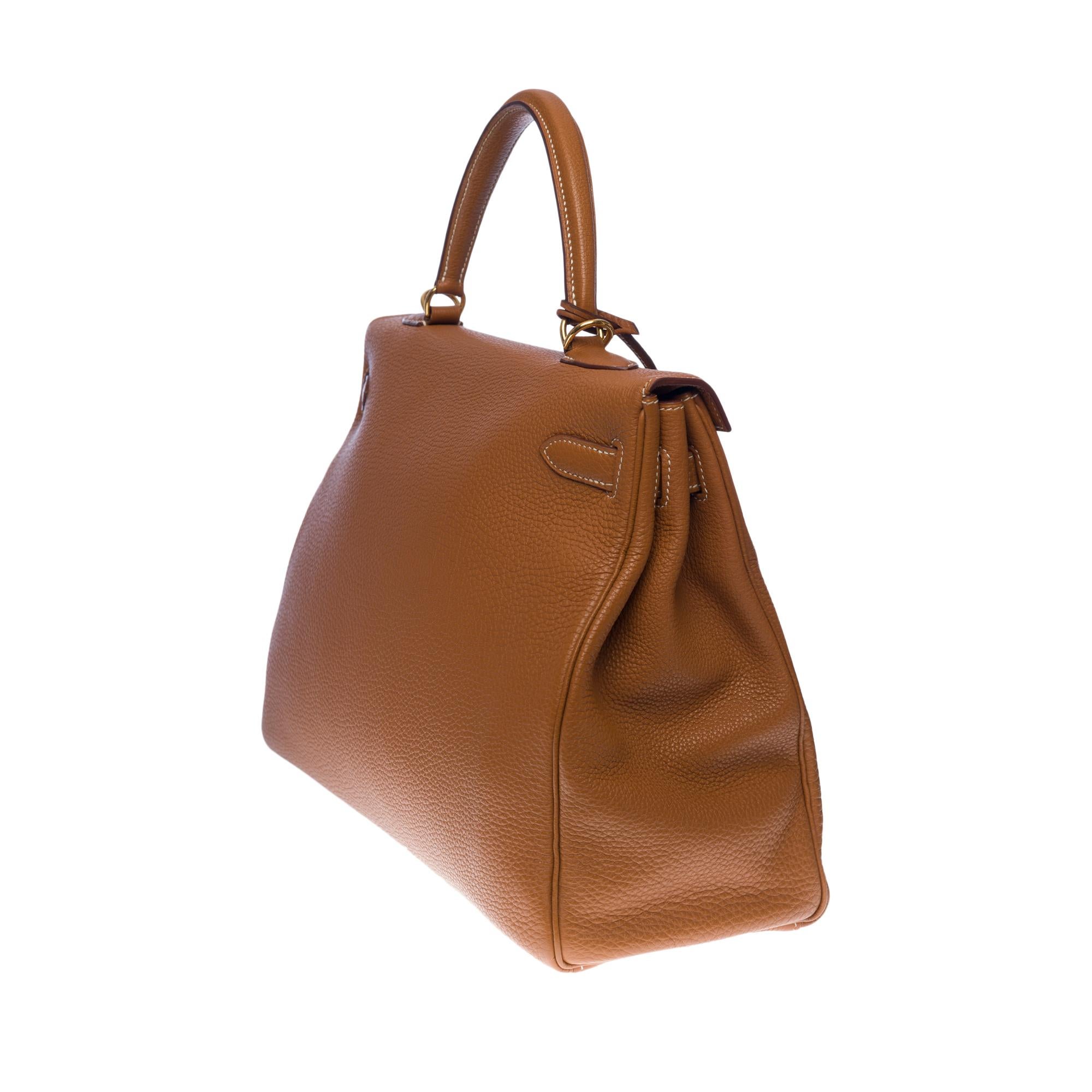 Brown Gorgeous Hermès Kelly 35 retourné handbag strap in Gold Togo leather, GHW