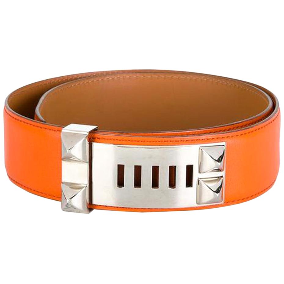 Gorgeous Hermes Orange Calfskin Leather Collier de Chien Medor Belt 75cm