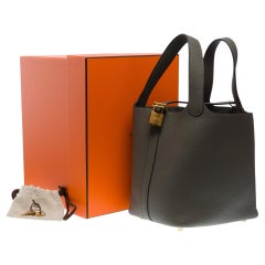 Gorgeous Hermès Picotin 18 in Gris Meyer Taurillon Clémence leather , GHW