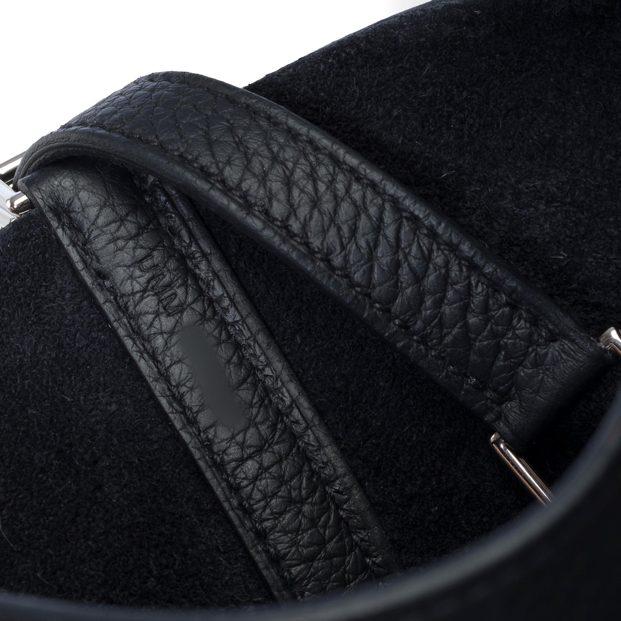 Magnifique Hermès Picotin Lock 18 en cuir Taurillon Clemence noir , SHW en vente 2