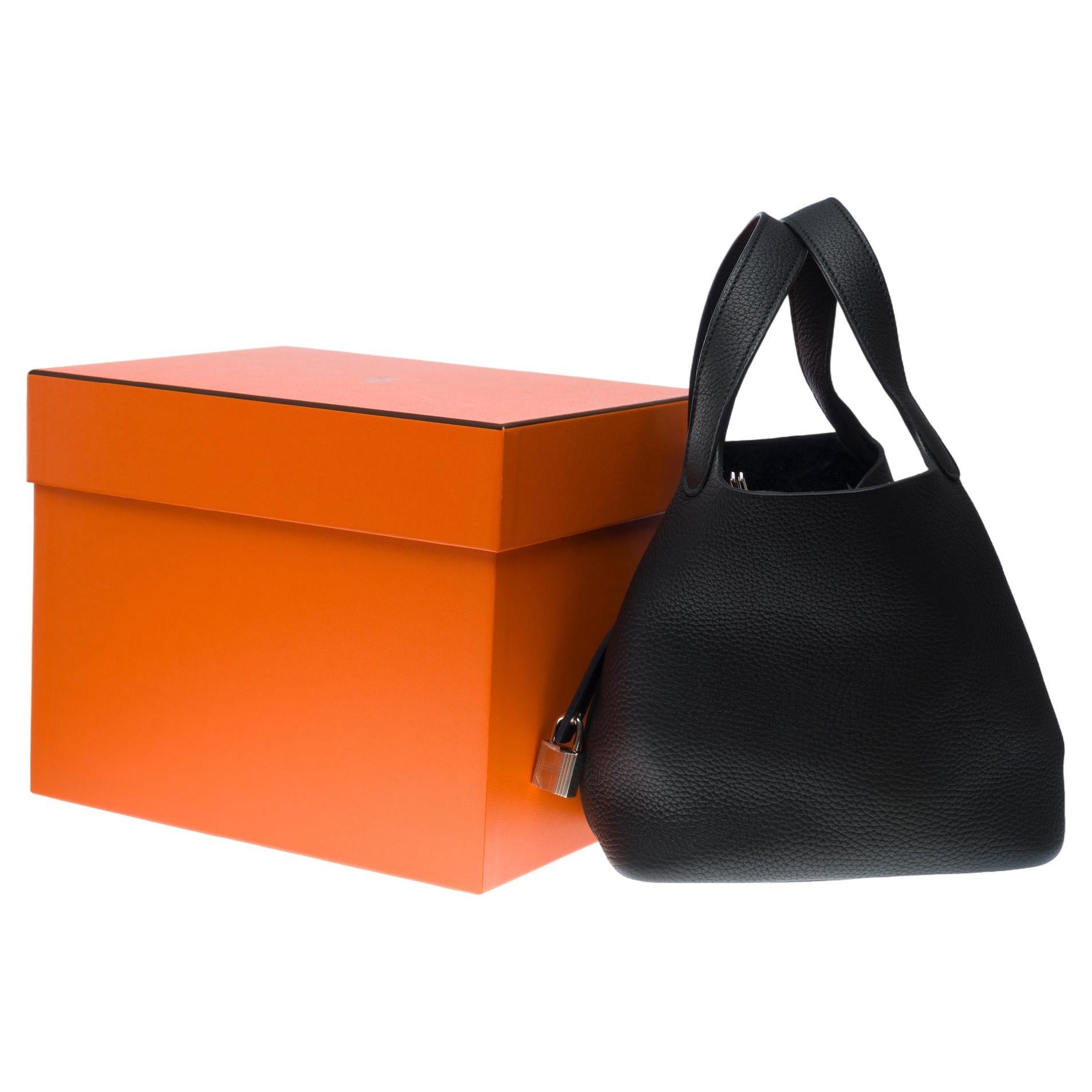Gorgeous Hermès Picotin Lock 18 in Black Taurillon Clemence leather , SHW For Sale