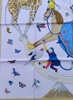 Gorgeous Hermès Silk Scarf  Hermès Story Pink Blue Jonathan Burton 88 cm