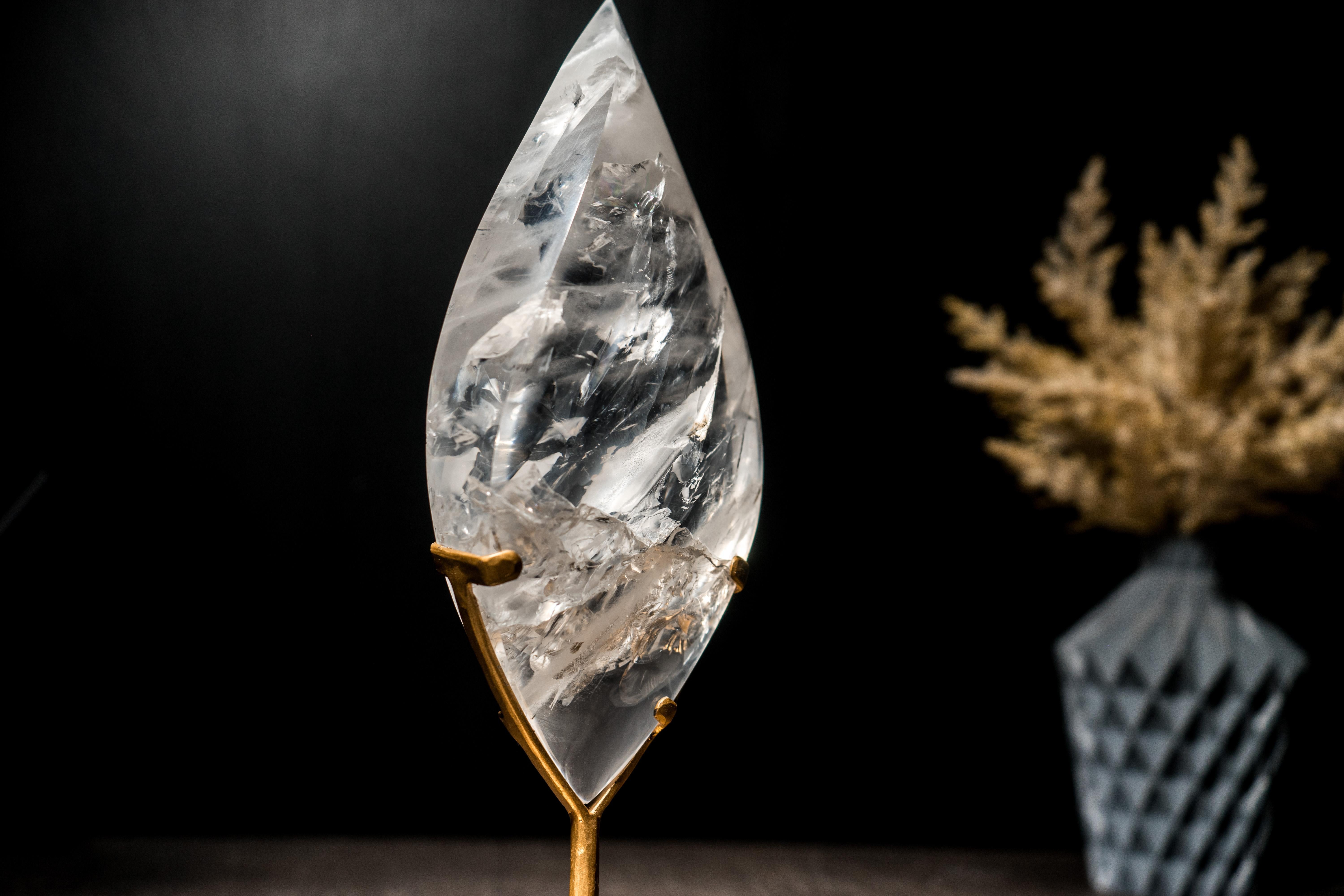 Brazilian Clear Quartz Flame Lapidated from a High-Grade Clear Quartz Stone For Sale