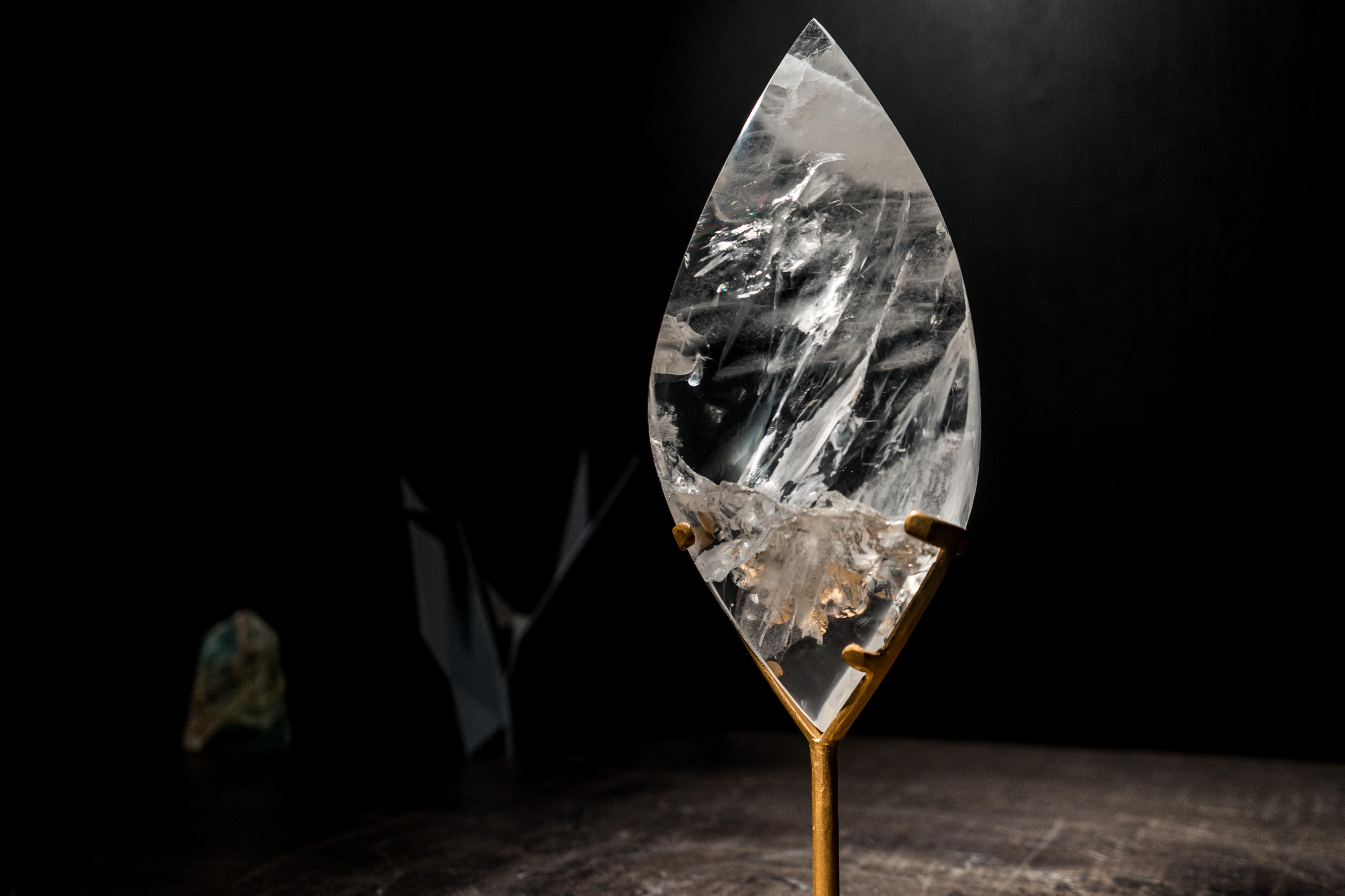 Contemporary Clear Quartz Flame Lapidated from a High-Grade Clear Quartz Stone For Sale