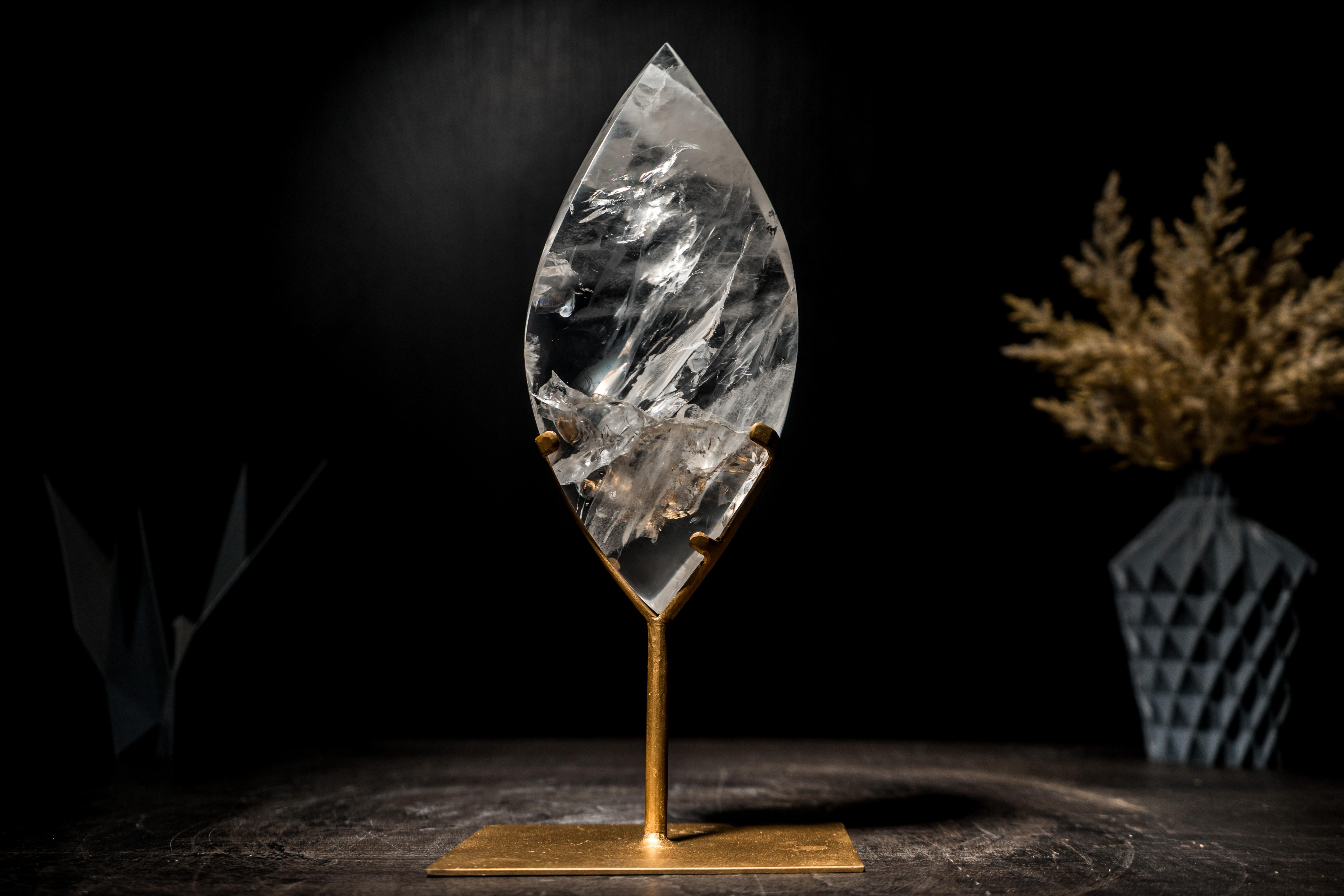 Clear Quartz Flame Lapidated from a High-Grade Clear Quartz Stone For Sale 1