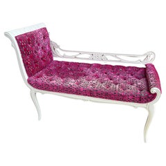 Gorgeous Hollywood Regency Antique Swan Bench Cut Velvet Upholstered