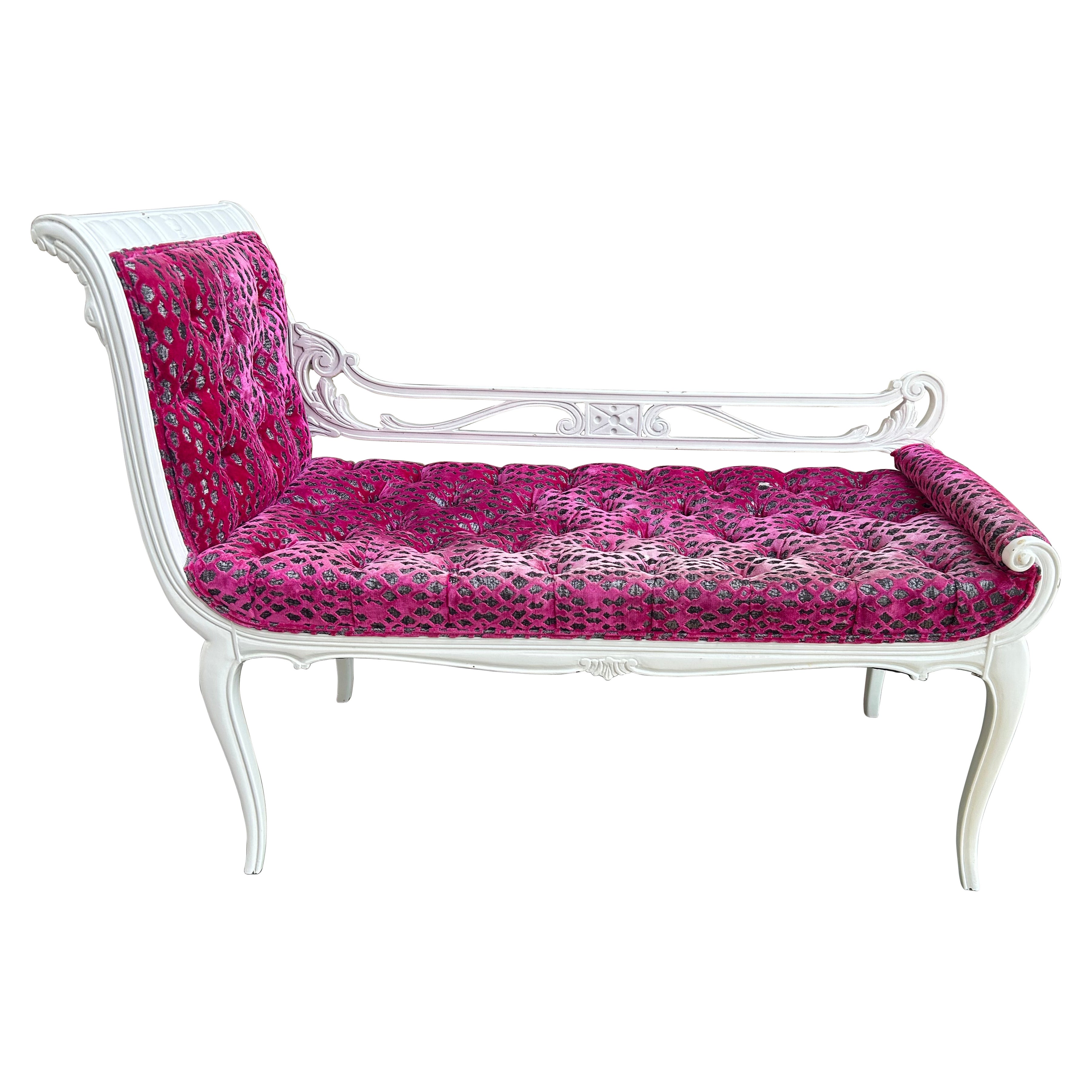 Gorgeous Hollywood Regency Antique Swan Bench Cut Velvet Upholstered For Sale