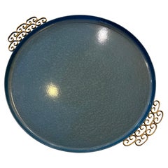 Gorgeous Hollywood Regency Enameled Finish Large Round Tray by Moire Glaze Kyes
