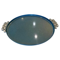 Gorgeous Hollywood Regency Enameled Finish Large Round Tray by Moire Glaze Kyes