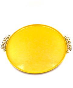 Gorgeous Hollywood Regency Enameled Finish Round Tray by Moire Glaze Kyes