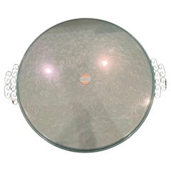 Gorgeous Hollywood Regency Enameled Finish Round Tray by Moire Glaze Kyes