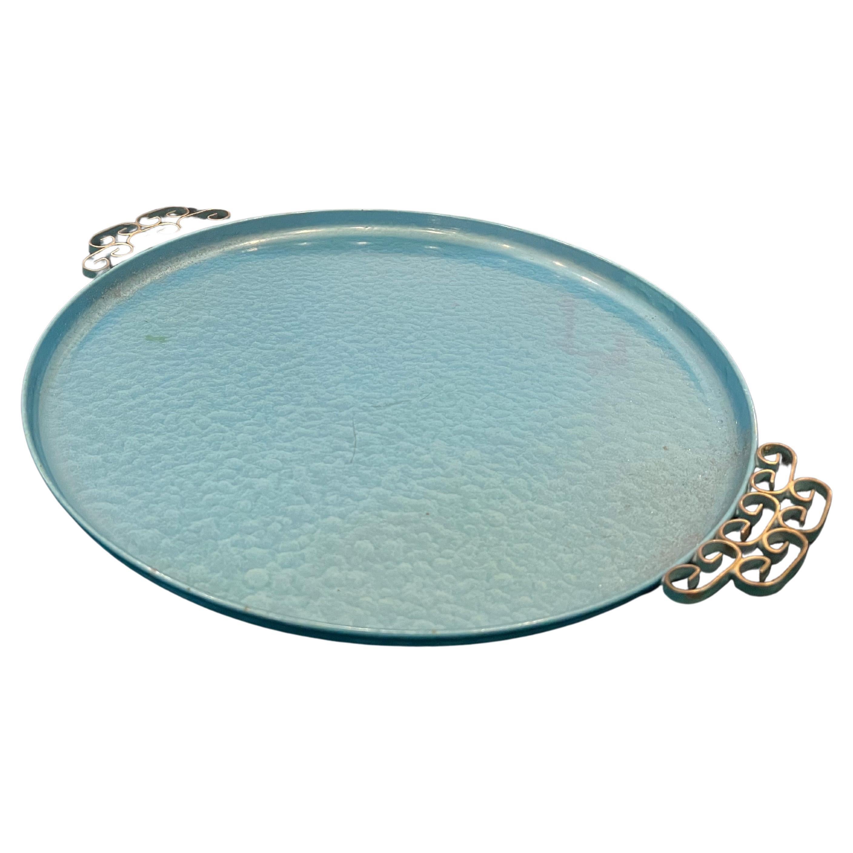 North American Gorgeous Hollywood Regency Enameled Finish Round Tray by Moire Glaze Kyes