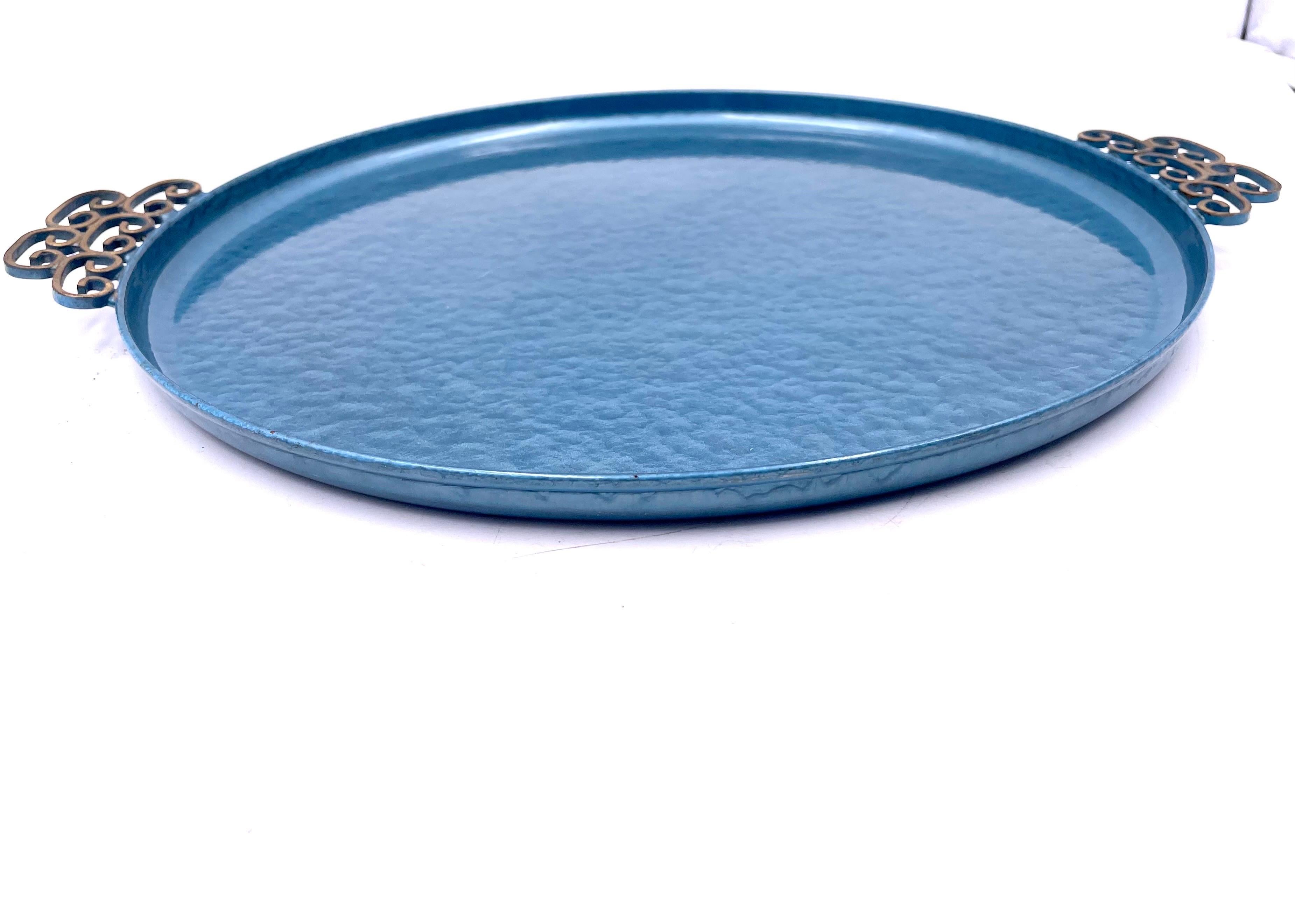 Gorgeous Hollywood Regency Enameled Finish Round Tray by Moire Glaze Kyes In Excellent Condition In San Diego, CA