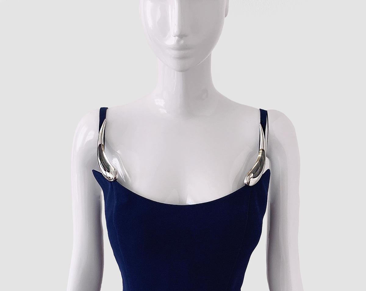 blue mugler dress