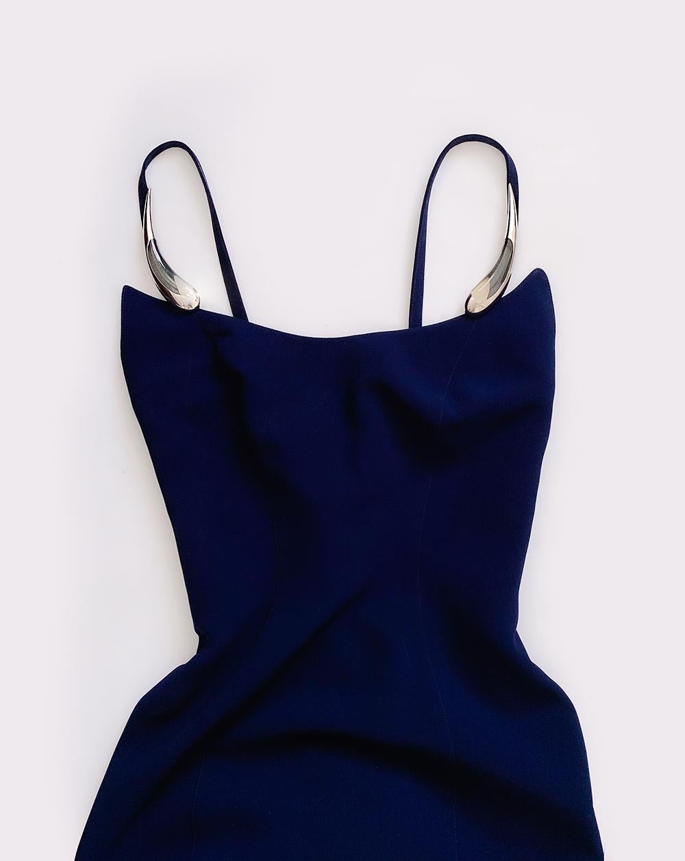 Women's Gorgeous Iconic Thierry Mugler Gown SS1999 Evening Dress Silver Lucite Details For Sale