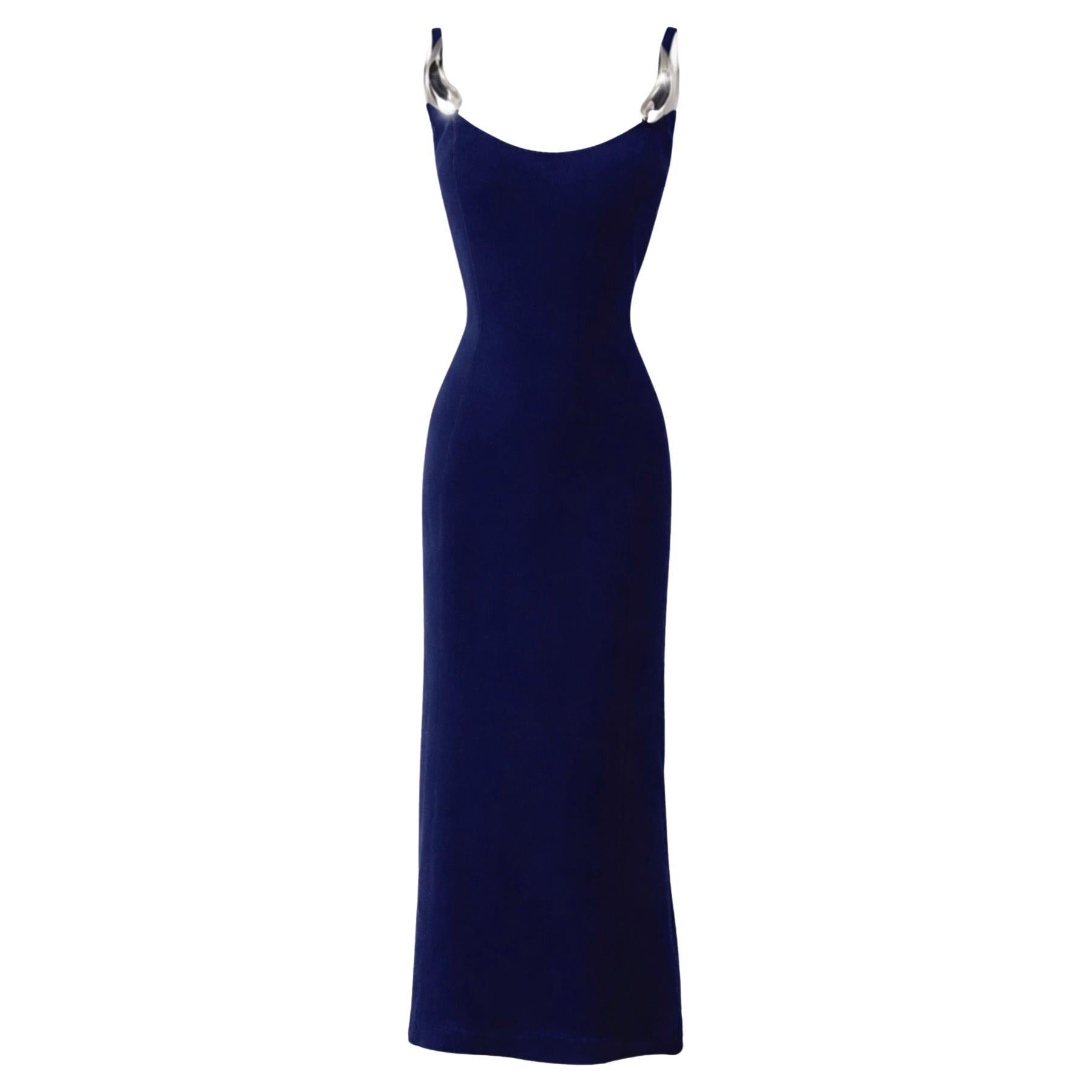 Gorgeous Iconic Thierry Mugler Gown SS1999 Evening Dress Silver Lucite Details