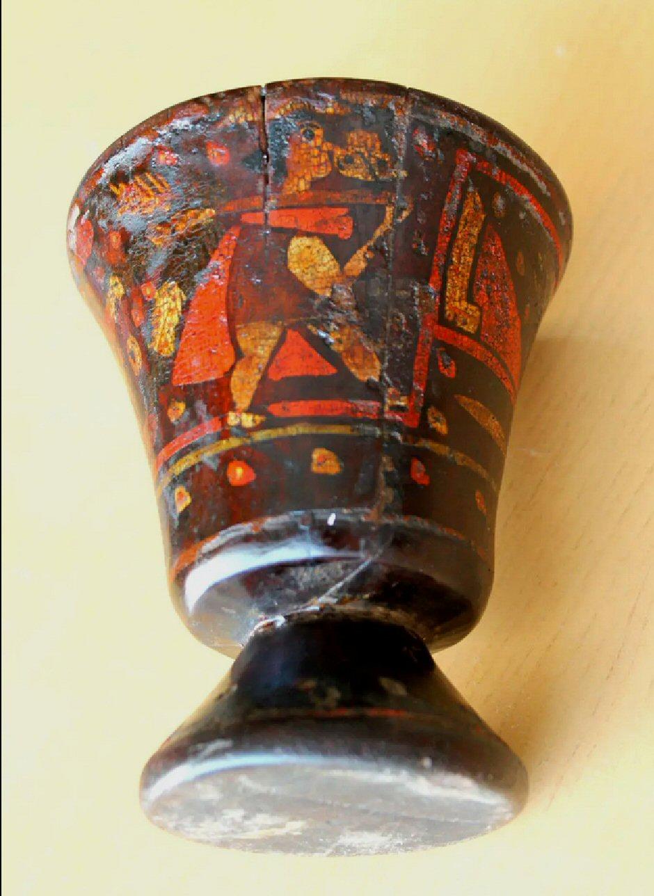 Incan Kero
Tumbler-shaped drinking vessel

Period: 15th 16th Century
Region: Peru
Material: Wood
Polychroming

Finest in the world!
Museum quality!

Keros were used in Peru to consume chicha, a type of corn beer. These were used before the Inca came