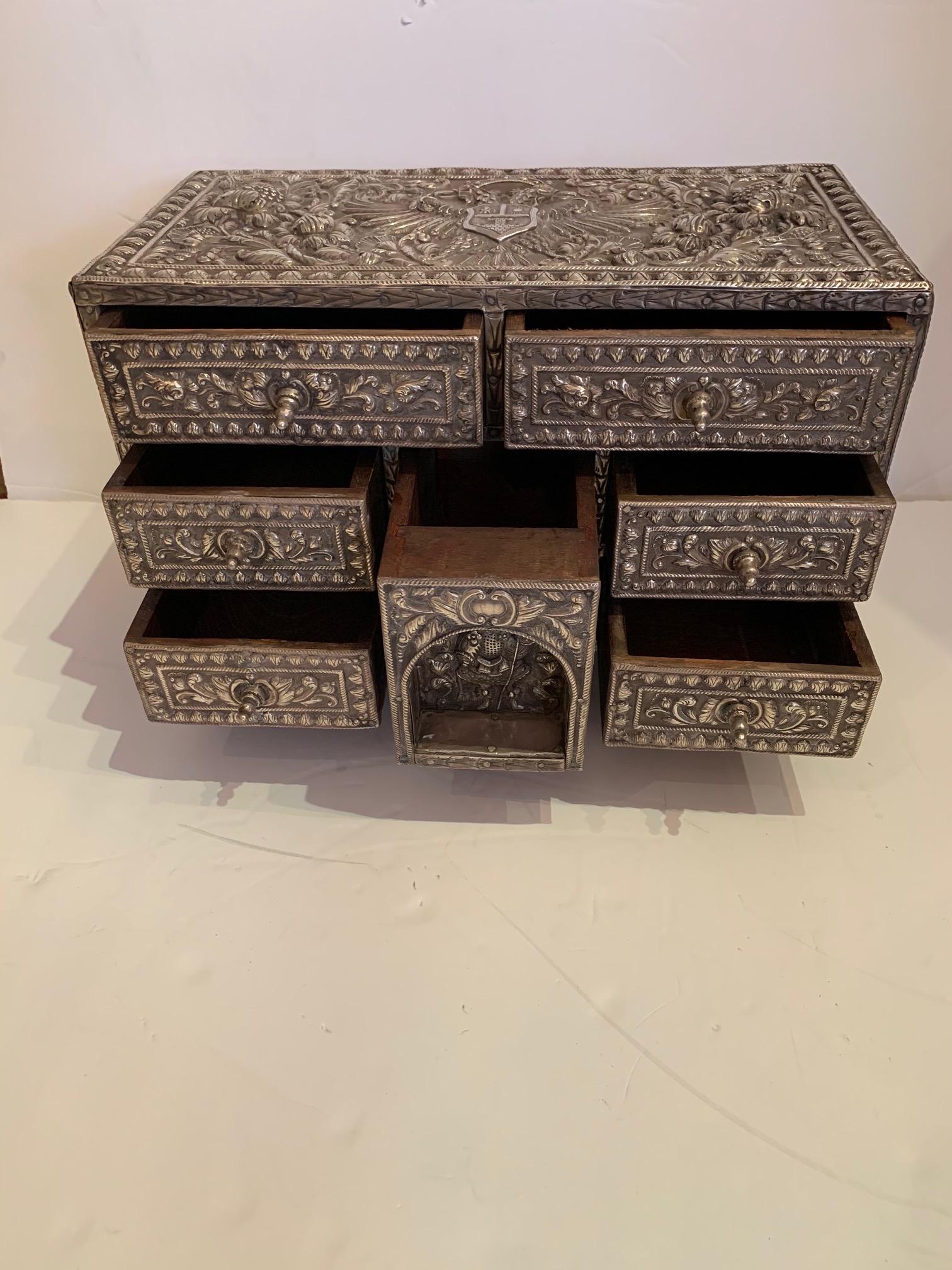 Gorgeous Indian Silvered Filigree Box with Many Drawers In Excellent Condition In Hopewell, NJ