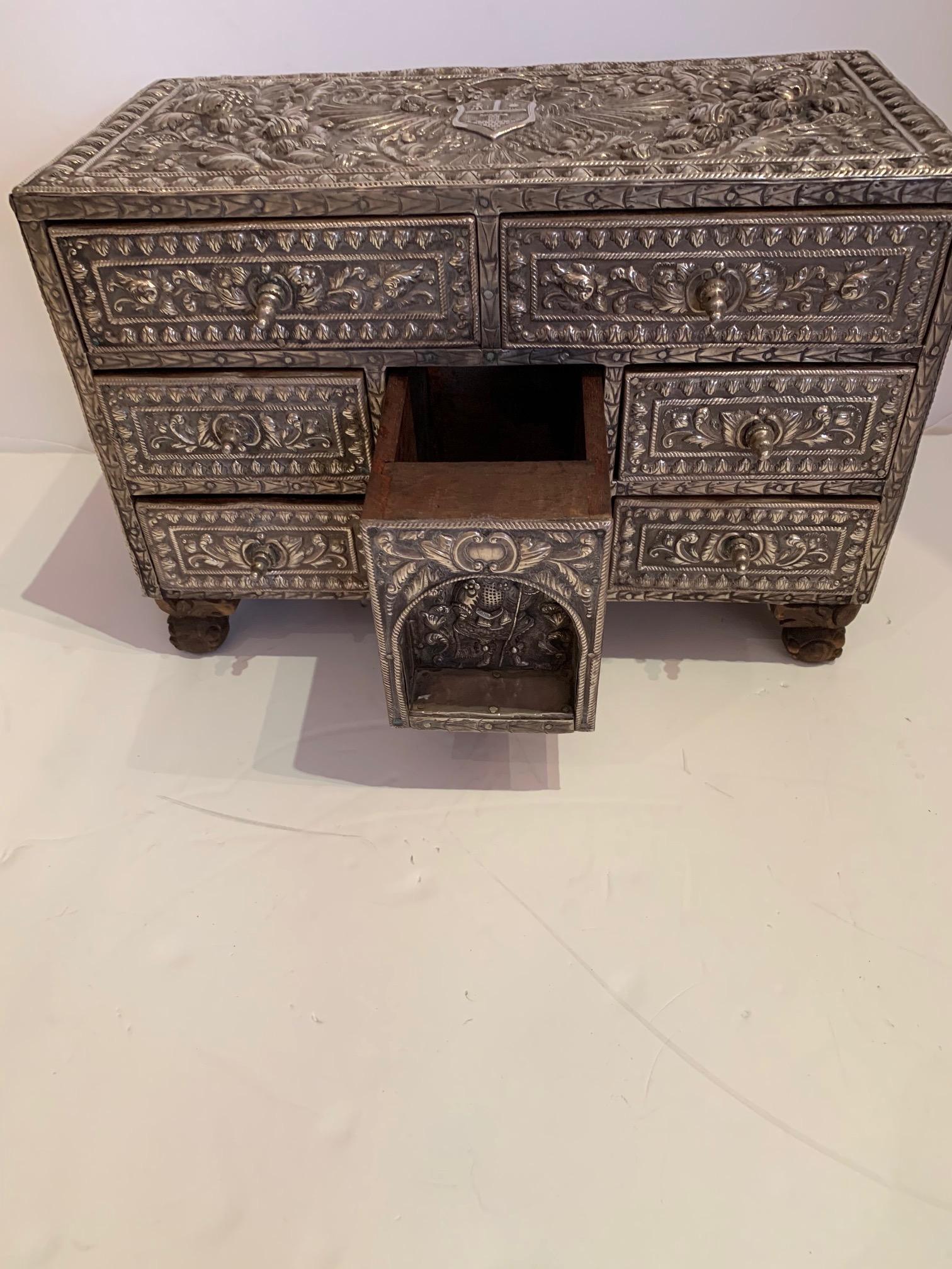 Metal Gorgeous Indian Silvered Filigree Box with Many Drawers