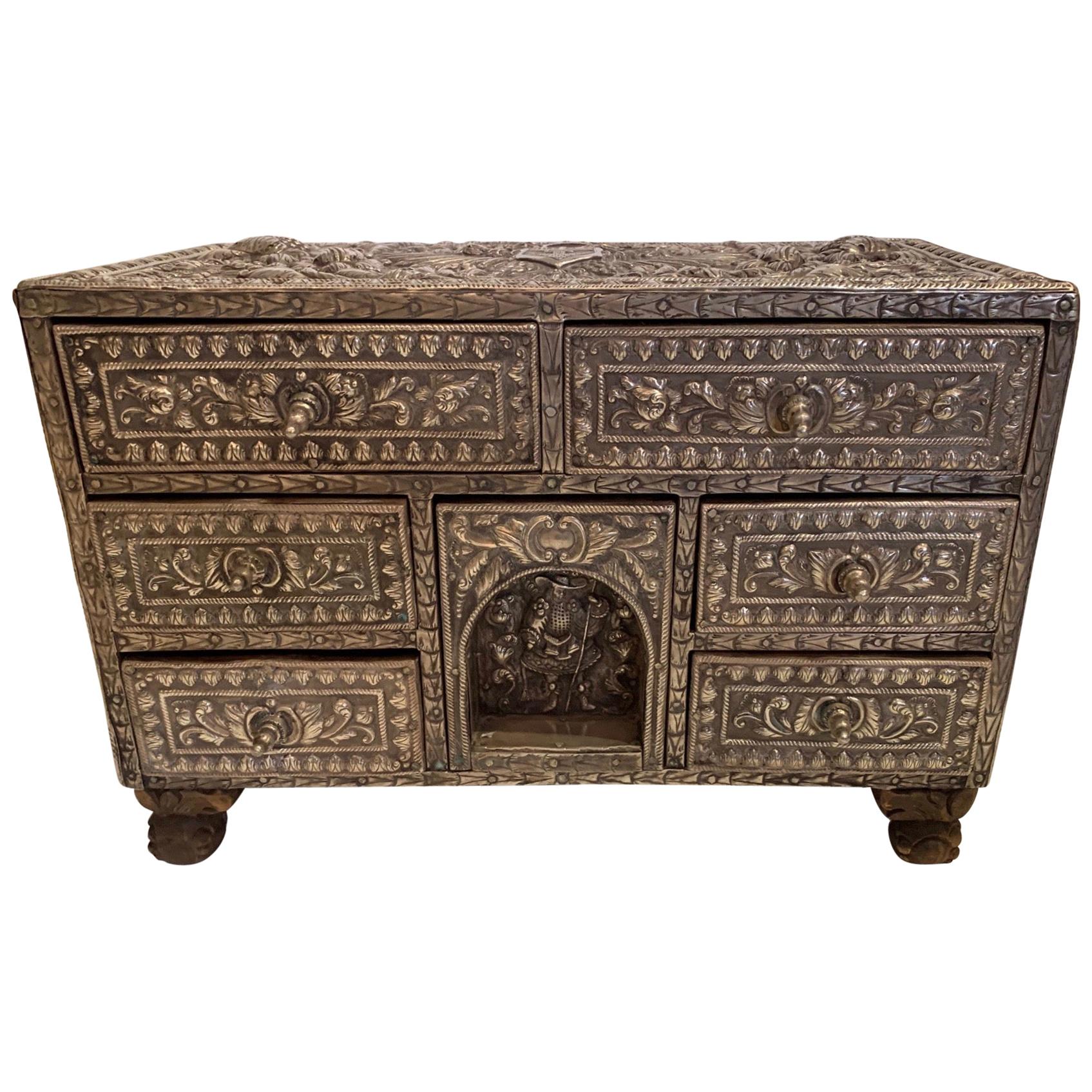 Gorgeous Indian Silvered Filigree Box with Many Drawers
