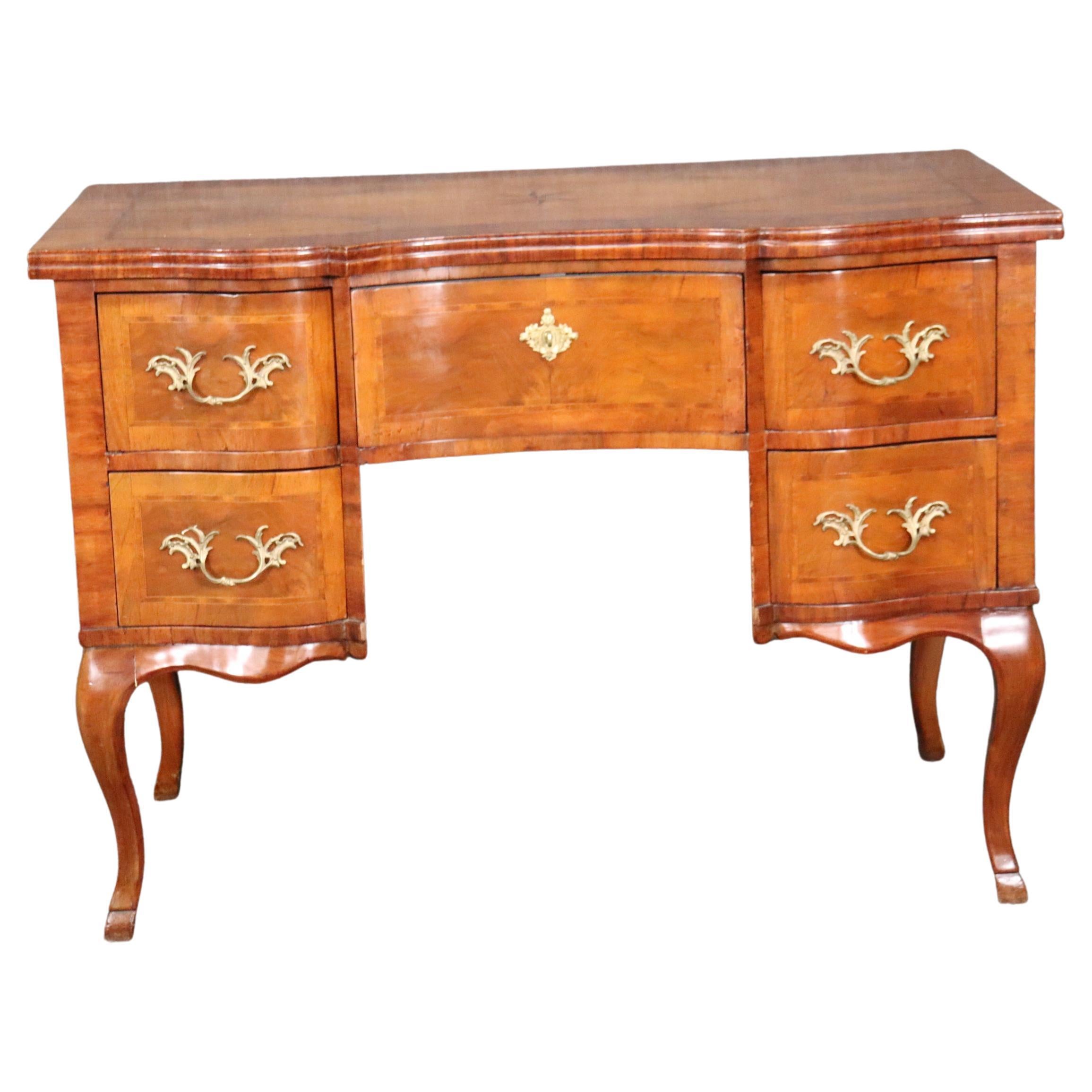 Gorgeous Inlaid Continental Louis XV Style Walnut Writing Desk circa 1920s For Sale