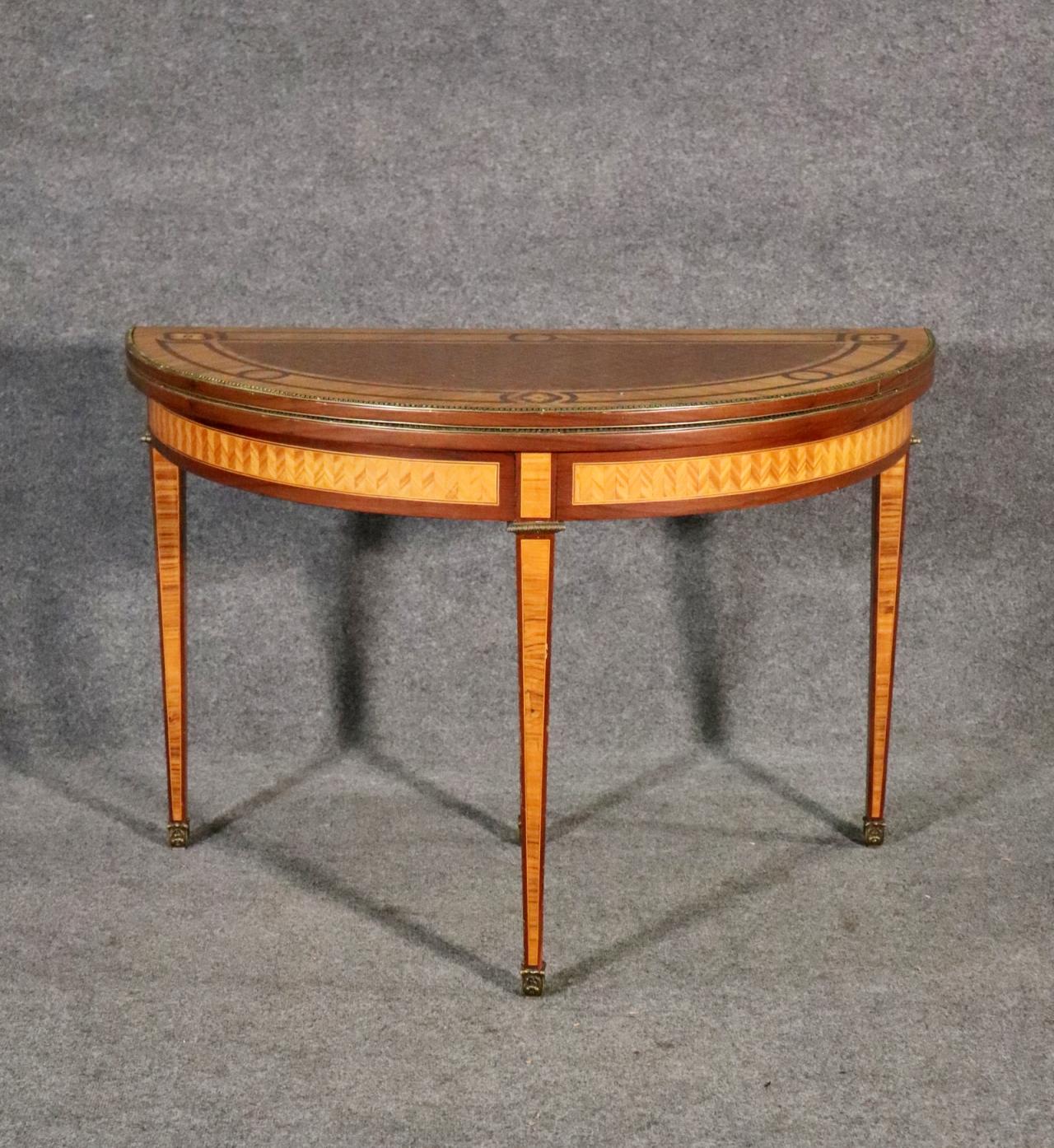 Rosewood Gorgeous inlaid French Louis XVI Style Satinwood Demilune Console Table  For Sale