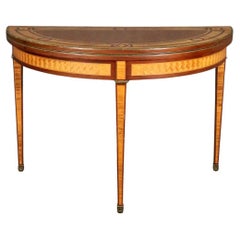 Gorgeous inlaid French Louis XVI Style Satinwood Demilune Console Table 