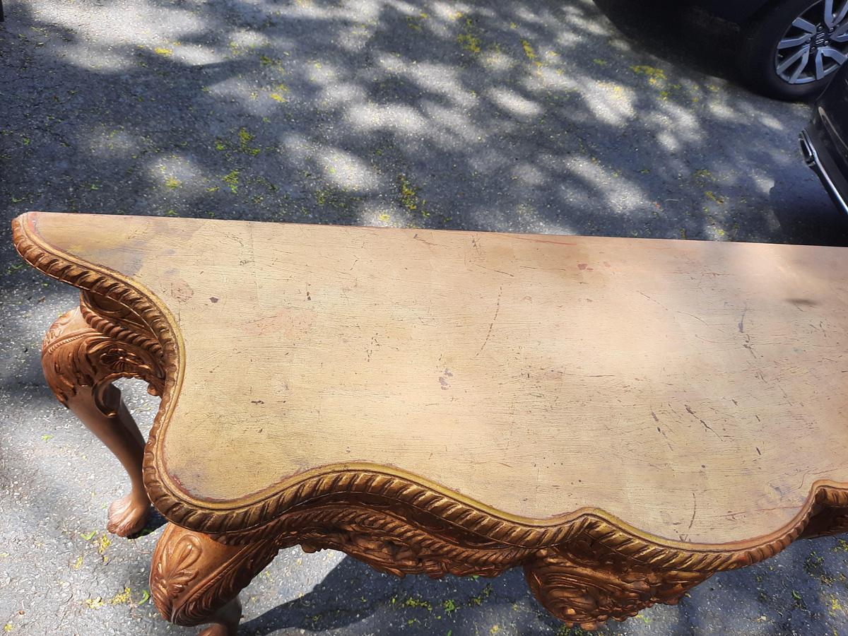 Gilt Gorgeous Italian Carved Gilded Console Table For Sale