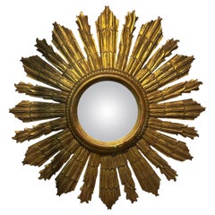 Gorgeous Italian Carved Giltwood Sunburst Convex Mirror