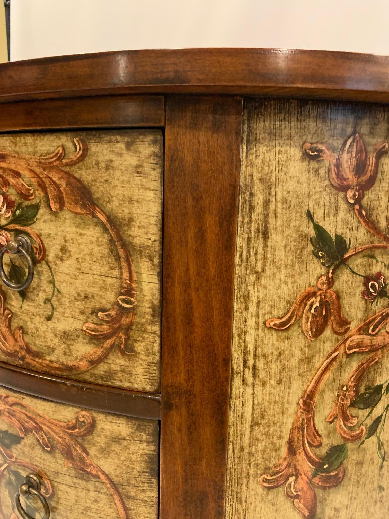 Contemporary Gorgeous Italian Fruitwood Demilune Console with Pretty Painted Decoration