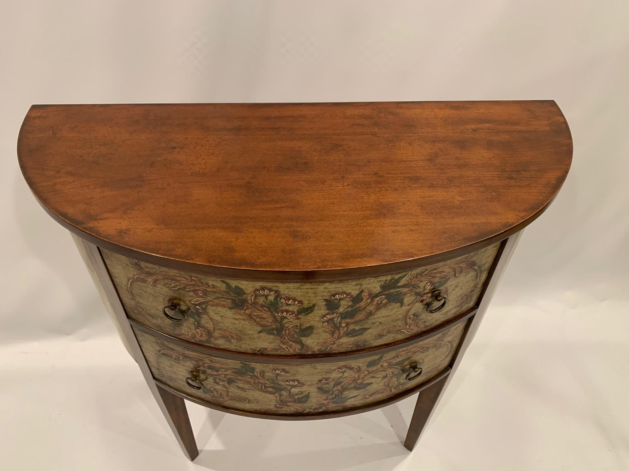 Gorgeous Italian Fruitwood Demilune Console with Pretty Painted Decoration 1