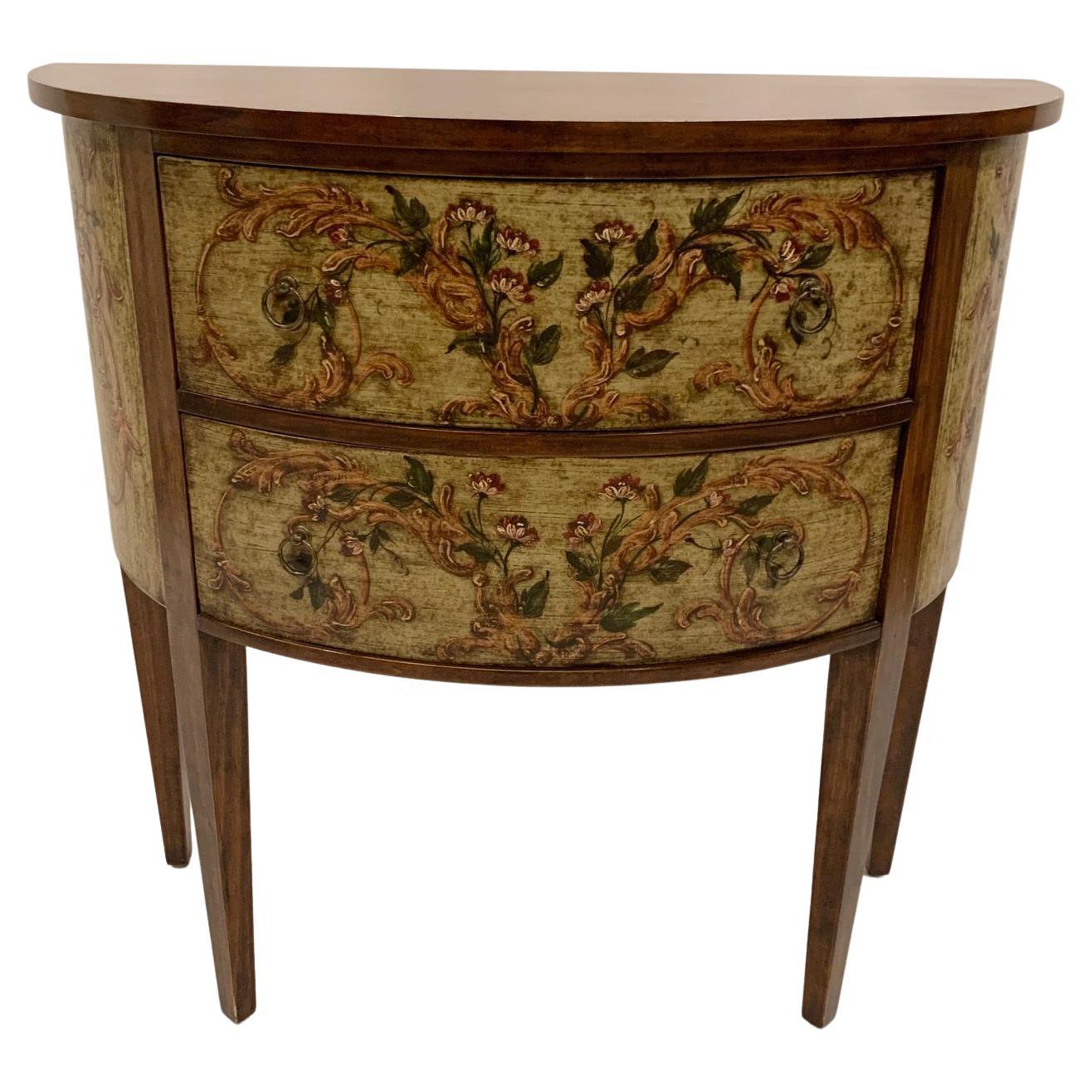 Gorgeous Italian Fruitwood Demilune Console with Pretty Painted Decoration