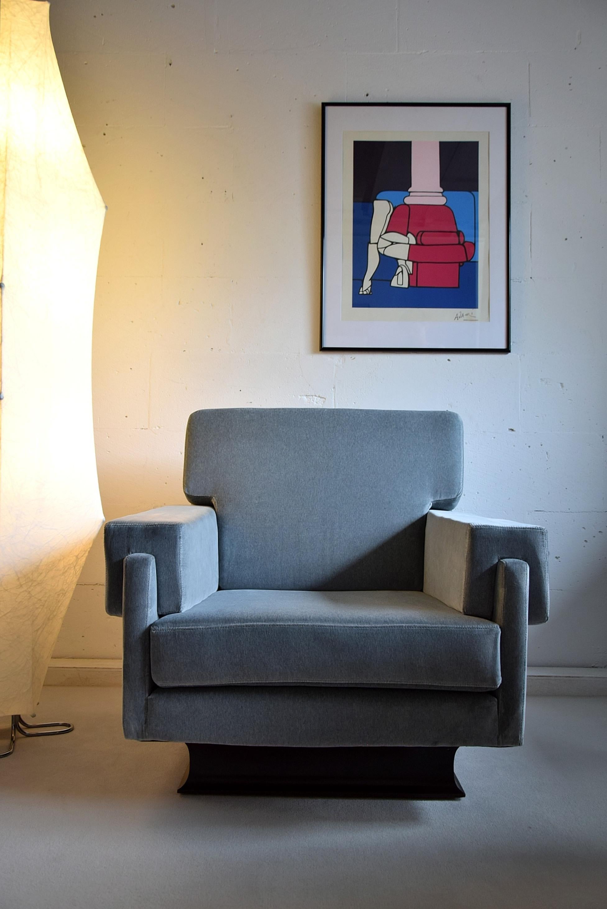 Italian Grey Blue Mid-Century Modern Lounge Chairs 5